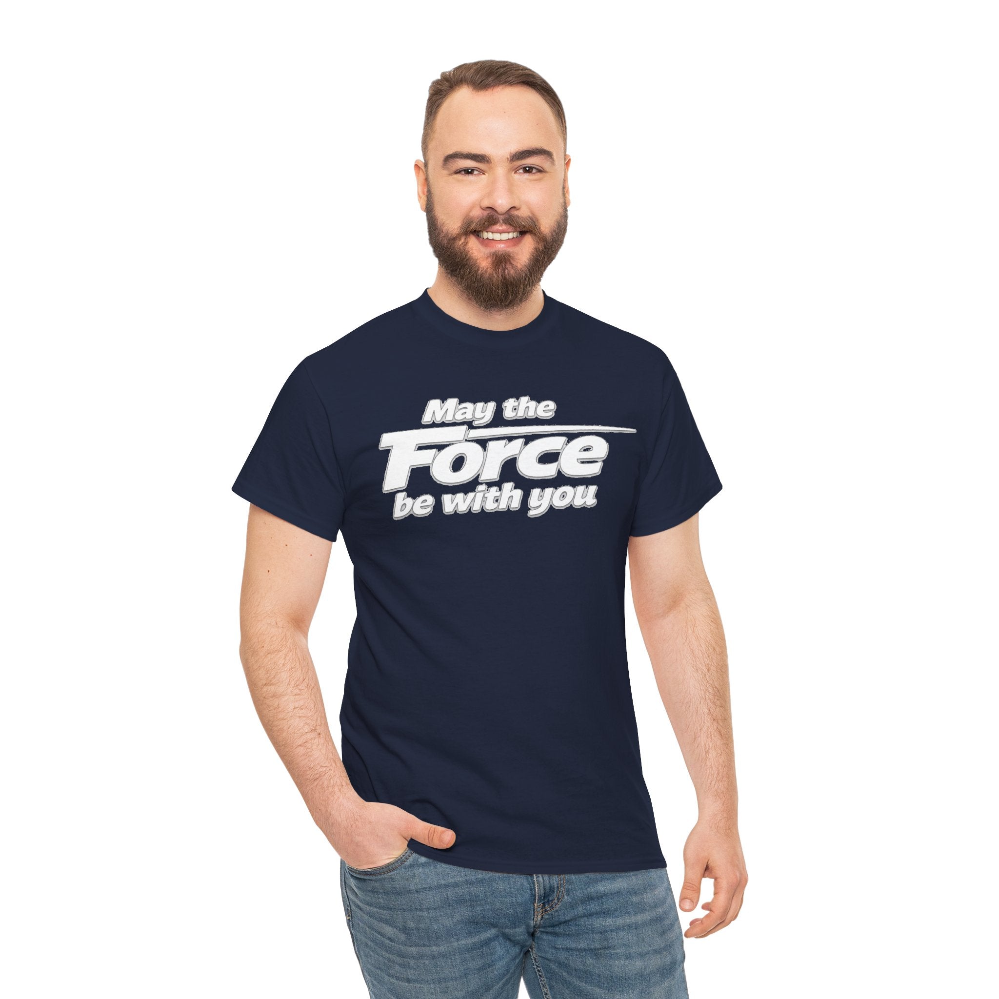 "May the Force Be With You" Retro Embossed Graphic T‑Shirt —