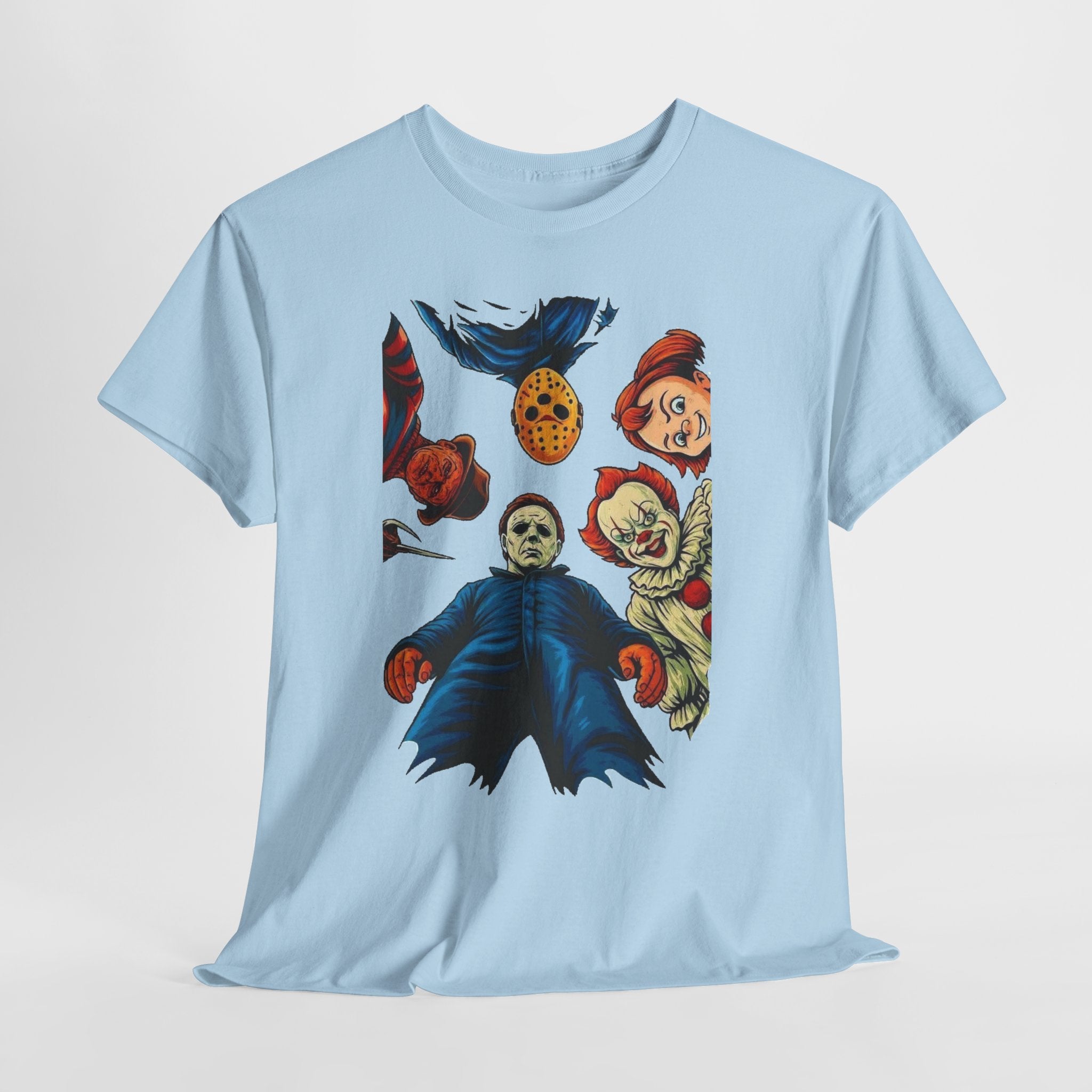 Horror Movie Icons Graphic Tee — Michael Myers, Jason & Classic Clowns Halloween T-Shirt