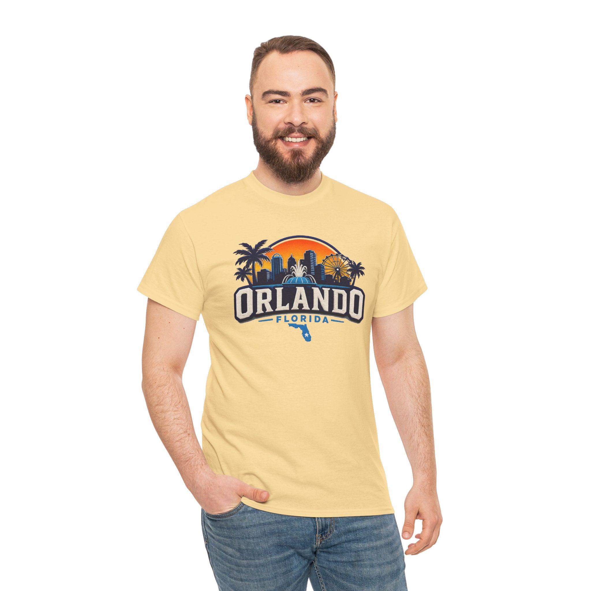 Orlando Florida Sunset T-Shirt — Retro Skyline & Palm Tree Vacation Tee
