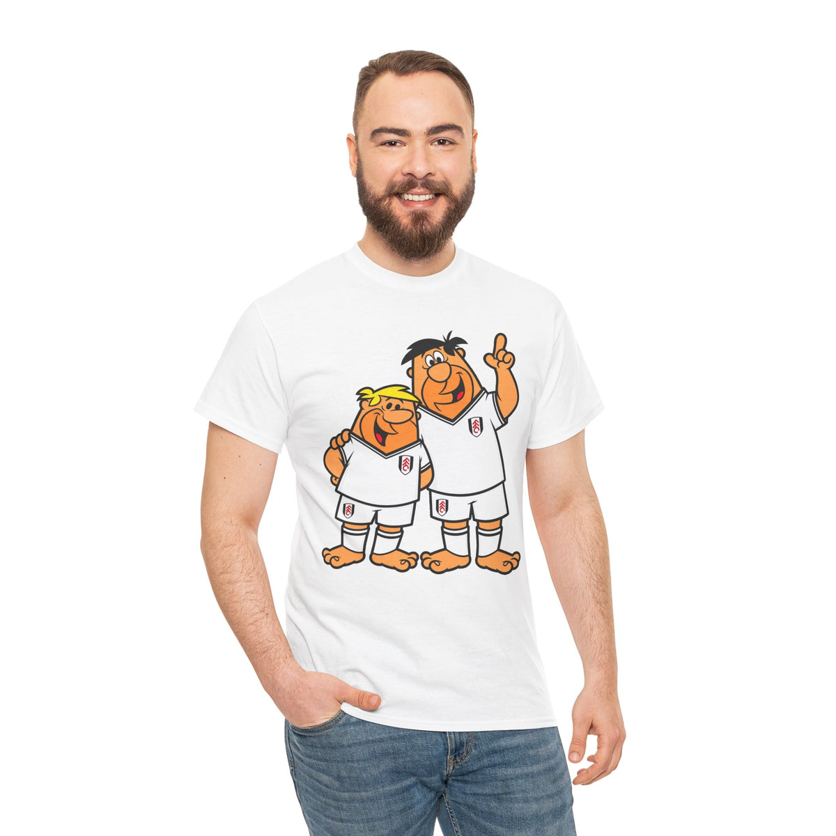 Fulham Flintstones Fred & Barney Cartoon Cotton T-Shirt Tee - Vintage Flintstones-Style Brothers Shirt