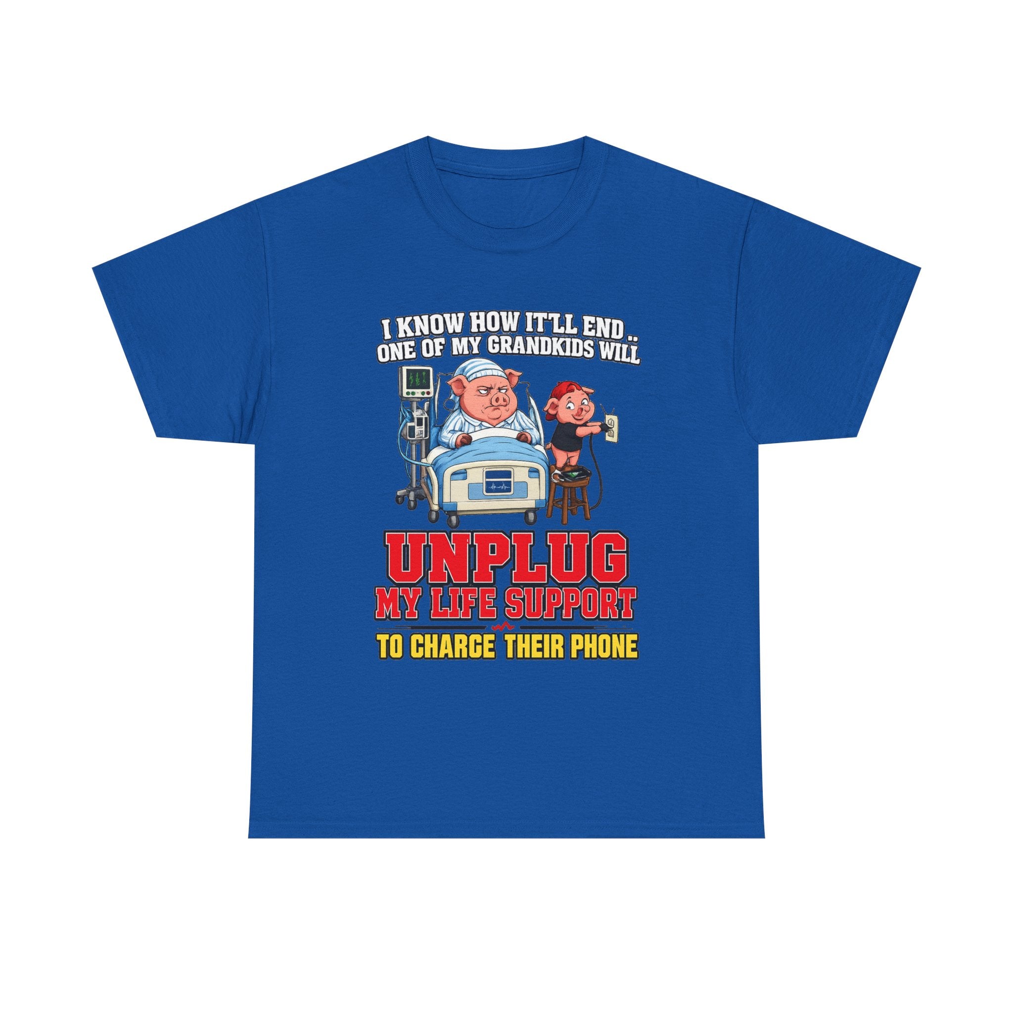Funny Grandpa T-Shirt - "Unplug My Life Support to Charge Their Phone" Grandpa Humor Tee