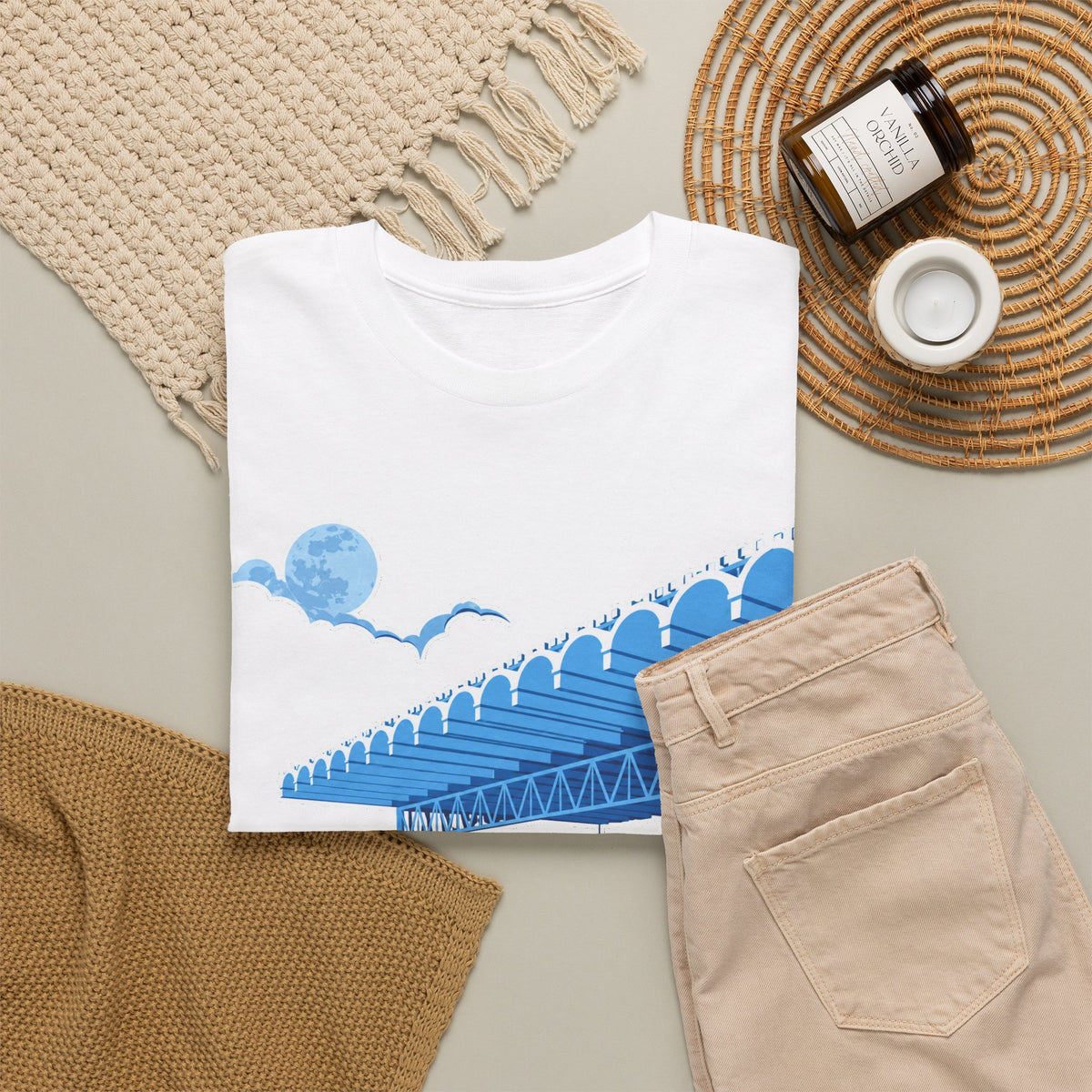 Manchester City Maine Road, Main Stand Cotton T-Shirt — Blue Retro Sports Venue Tee
