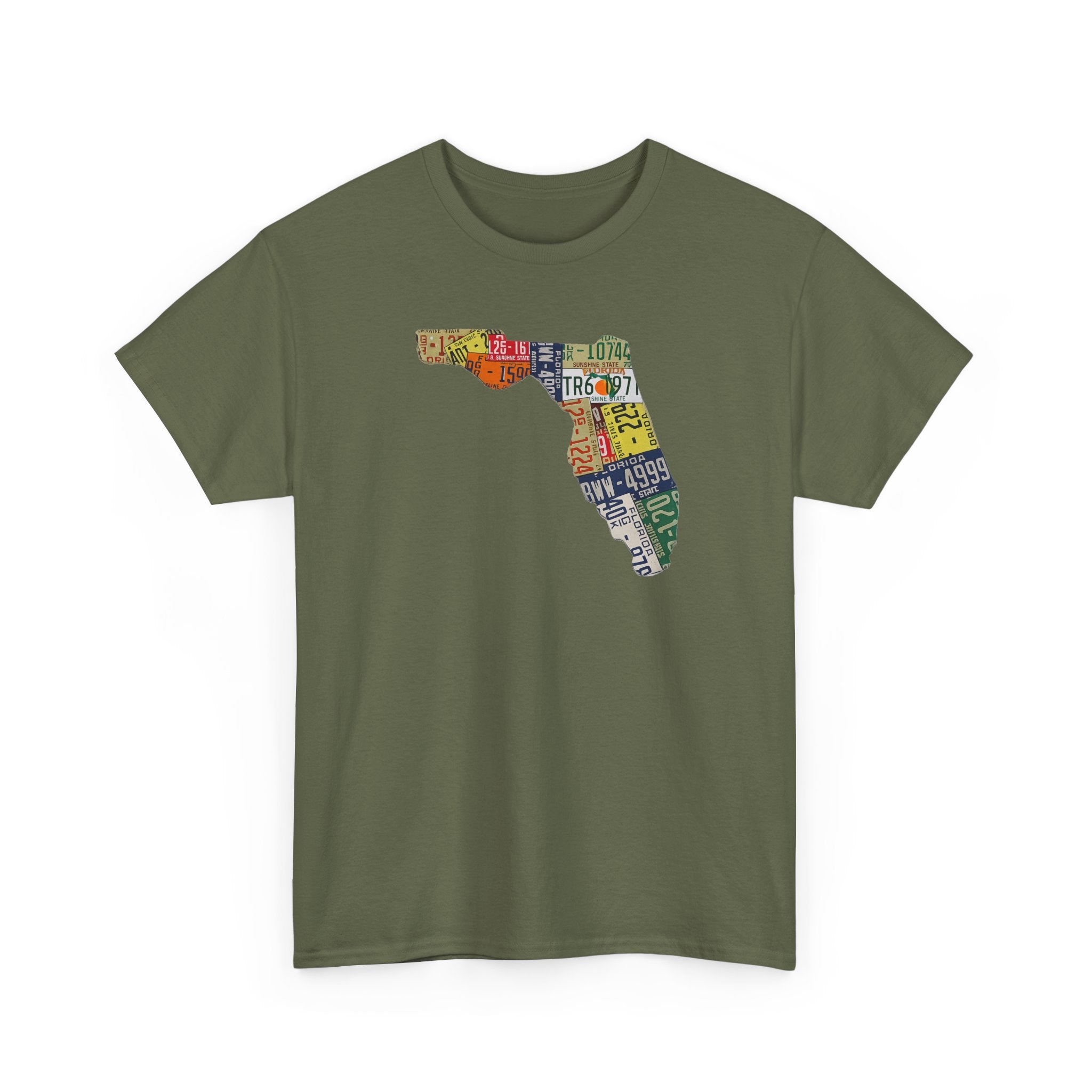 Florida License Plate Map T-Shirt — Vintage State Silhouette Tee
