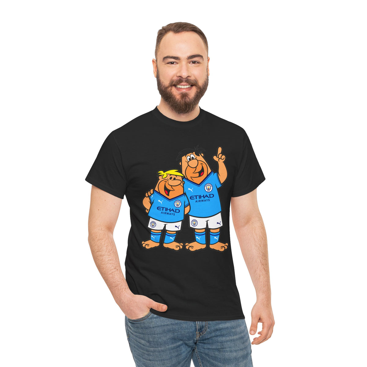 Manchester City The Flintstones Etihad Airways Cartoon Cotton T-Shirt