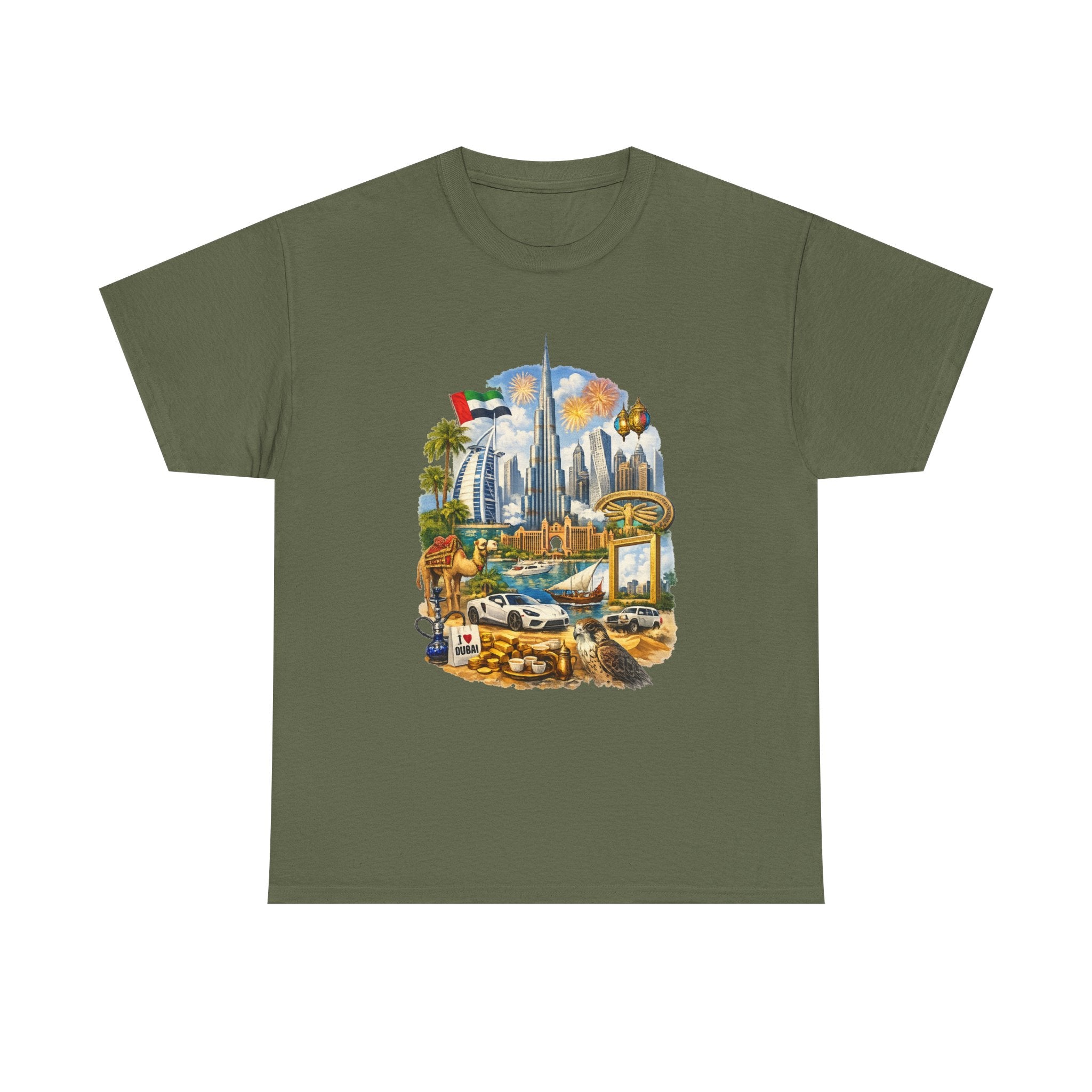Dubai Skyline Beach Vacation T-Shirt – Retro Travel Collage Tee