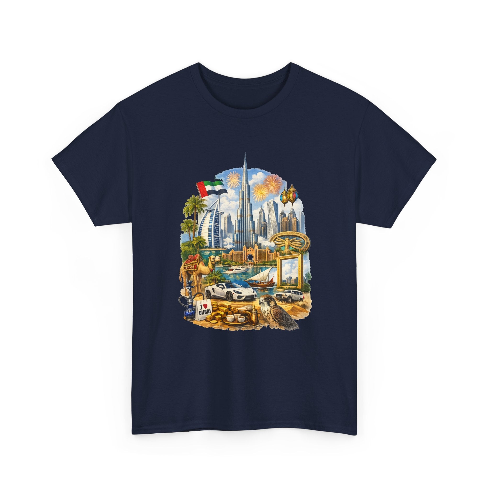 Dubai Skyline Beach Vacation T-Shirt – Retro Travel Collage Tee