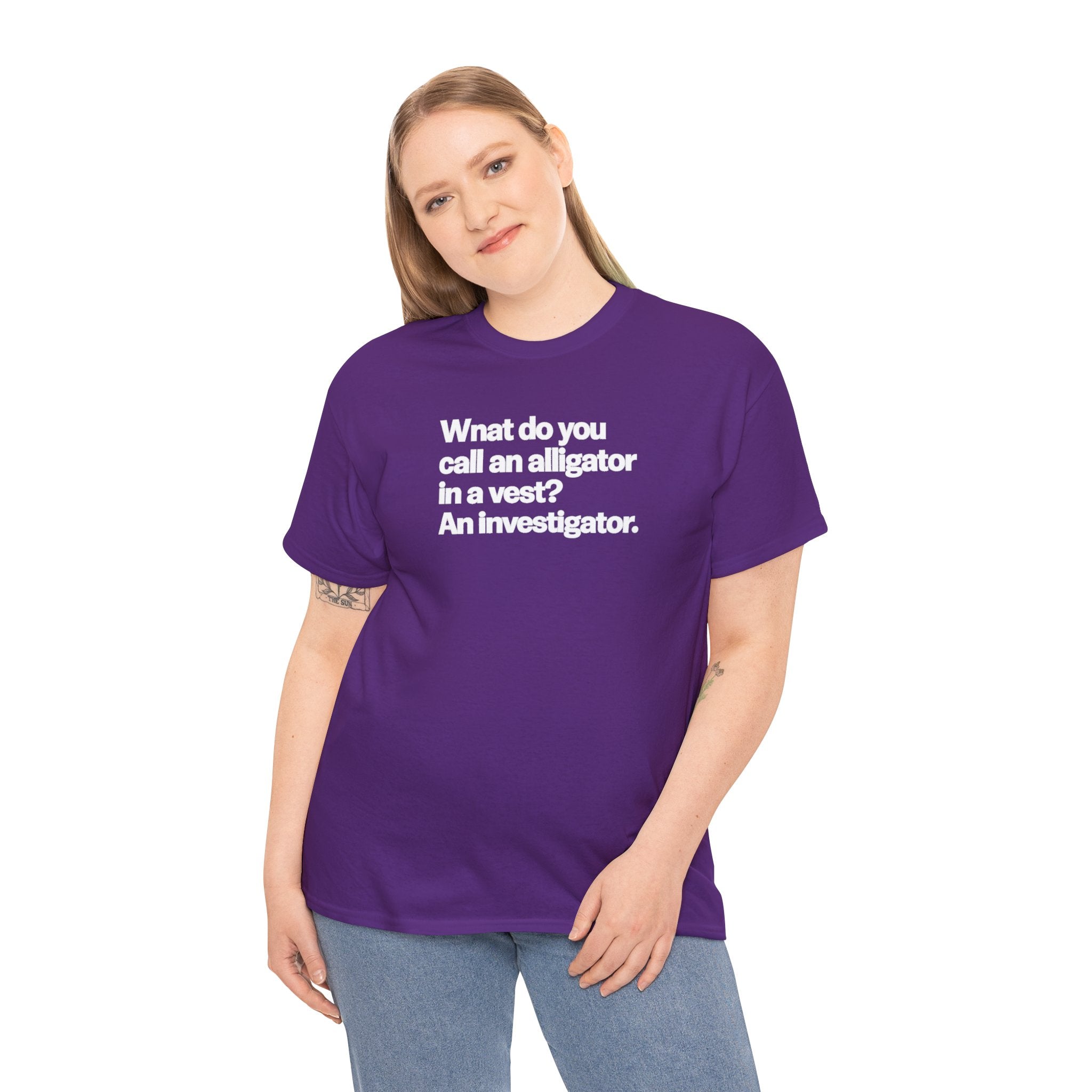 What do you call an Alligator White Minimalist Funny Tee — Subtle Embossed Text Casual T-Shirt