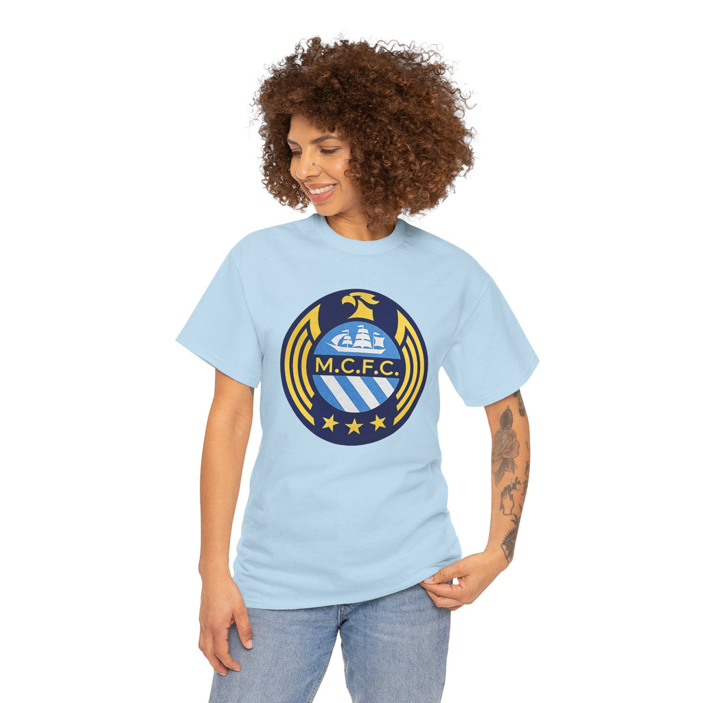 MCFC Crest T-Shirt — Vintage Blue & Gold Soccer Tee