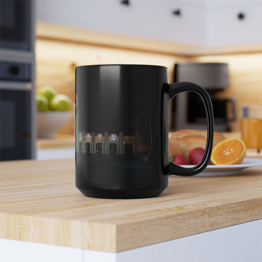 Universal HHN Black Ceramic Mug — Nighttime Theme Park Arch Photo (11oz & 15oz)