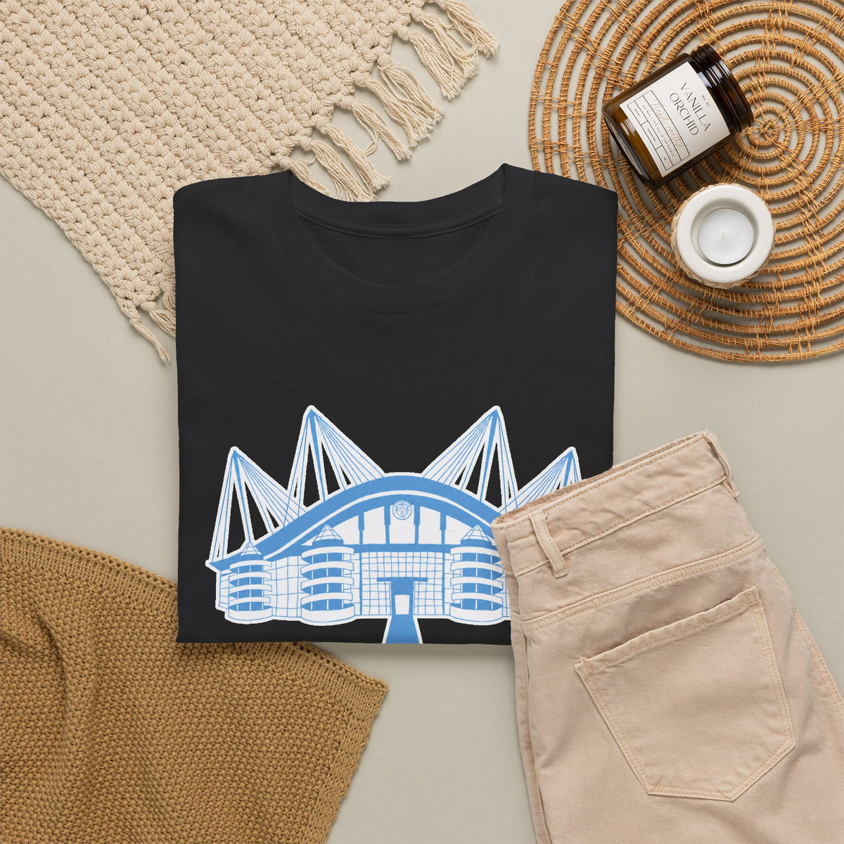 Etihad Stadium Illustration Cotton T-Shirt — Blue Arena Graphic Tee