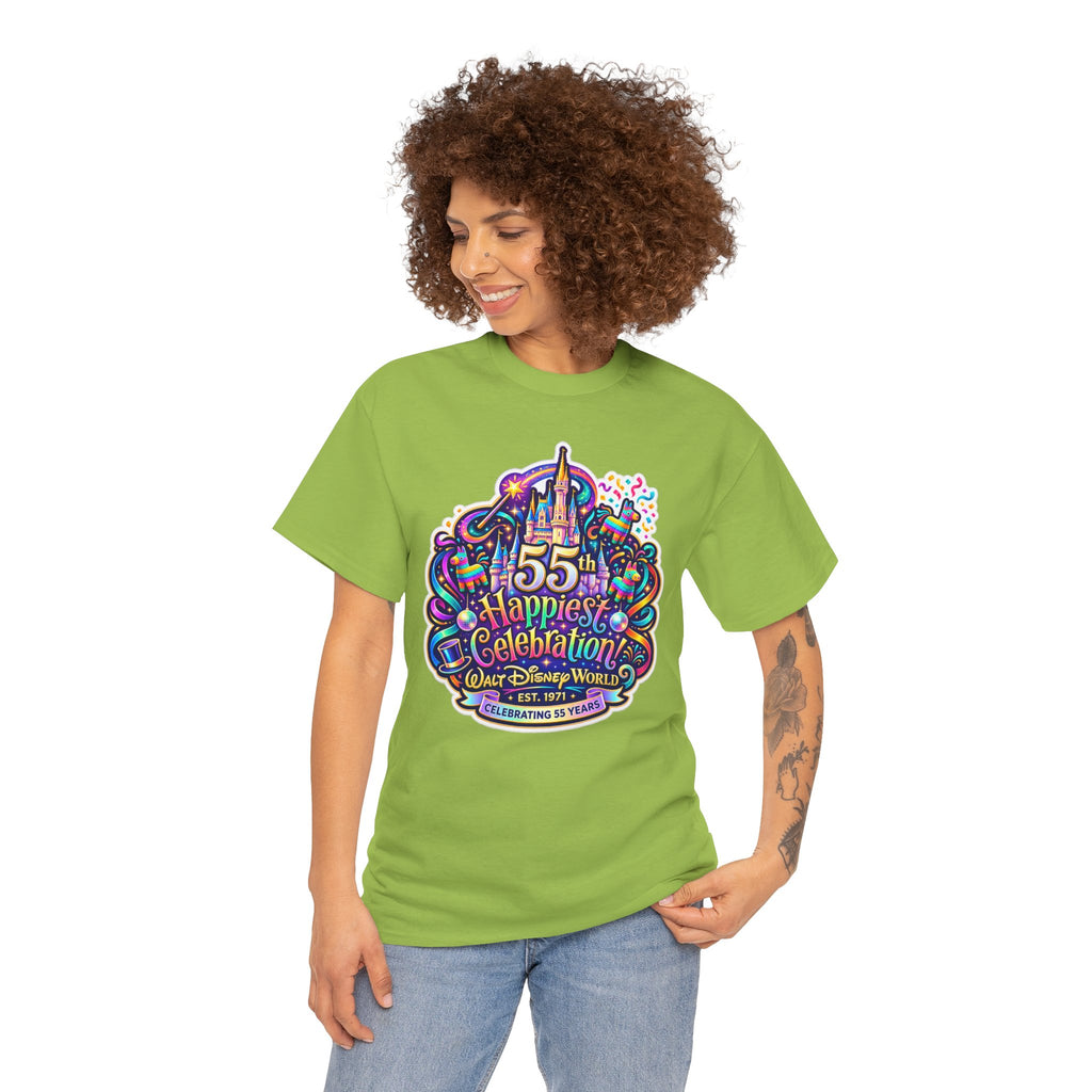 T-Shirt — "55th Happiest Celebration" Colorful Anniversary Castle Graphic Tee