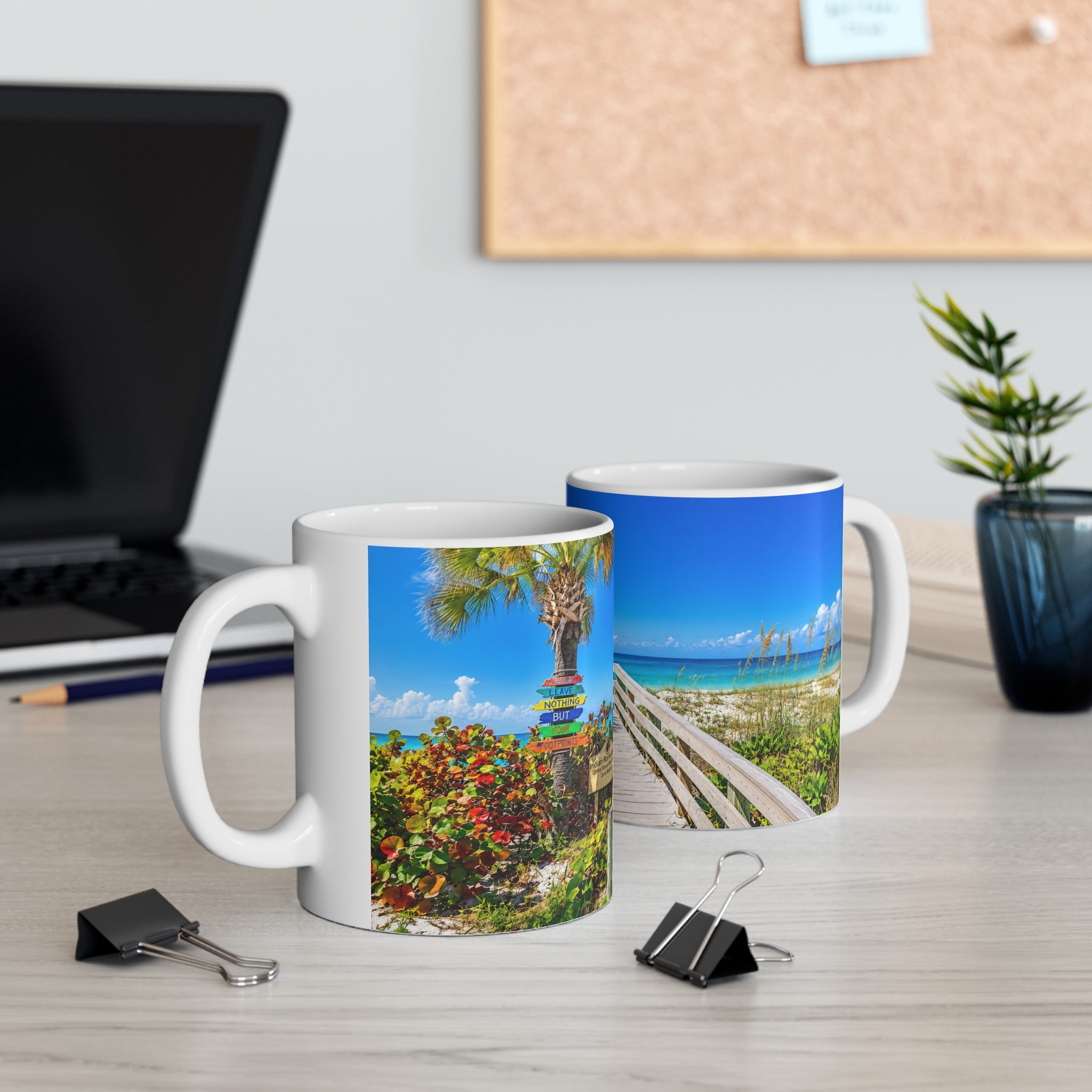 Indian Rocks Beach Boardwalk Coffee Mug — Tropical Palm Sunrise Ceramic Mug (11oz & 15oz)