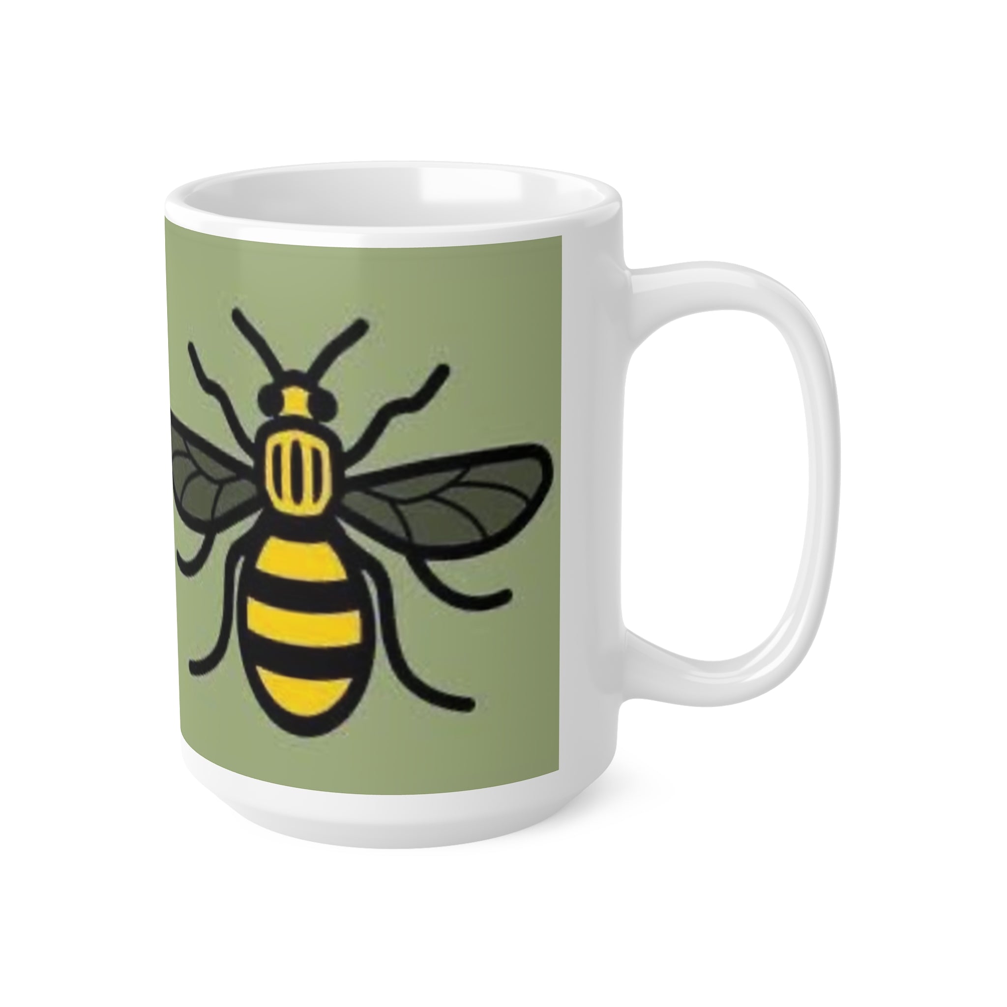 Manchester Bee Pattern Ceramic Mug — Green Bee Coffee Cup (11oz & 15oz)