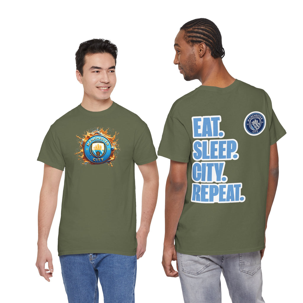 Manchester City T-Shirt – 'Eat. Sleep. City. Repeat.' Football Fan Tee