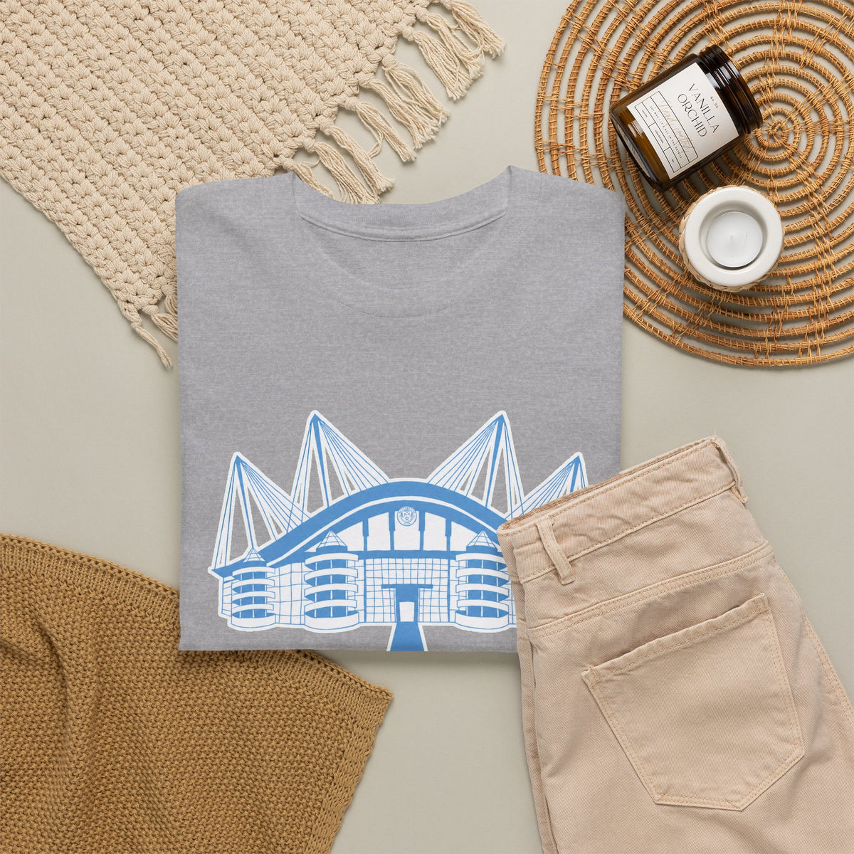 Etihad Stadium Illustration Cotton T-Shirt — Blue Arena Graphic Tee