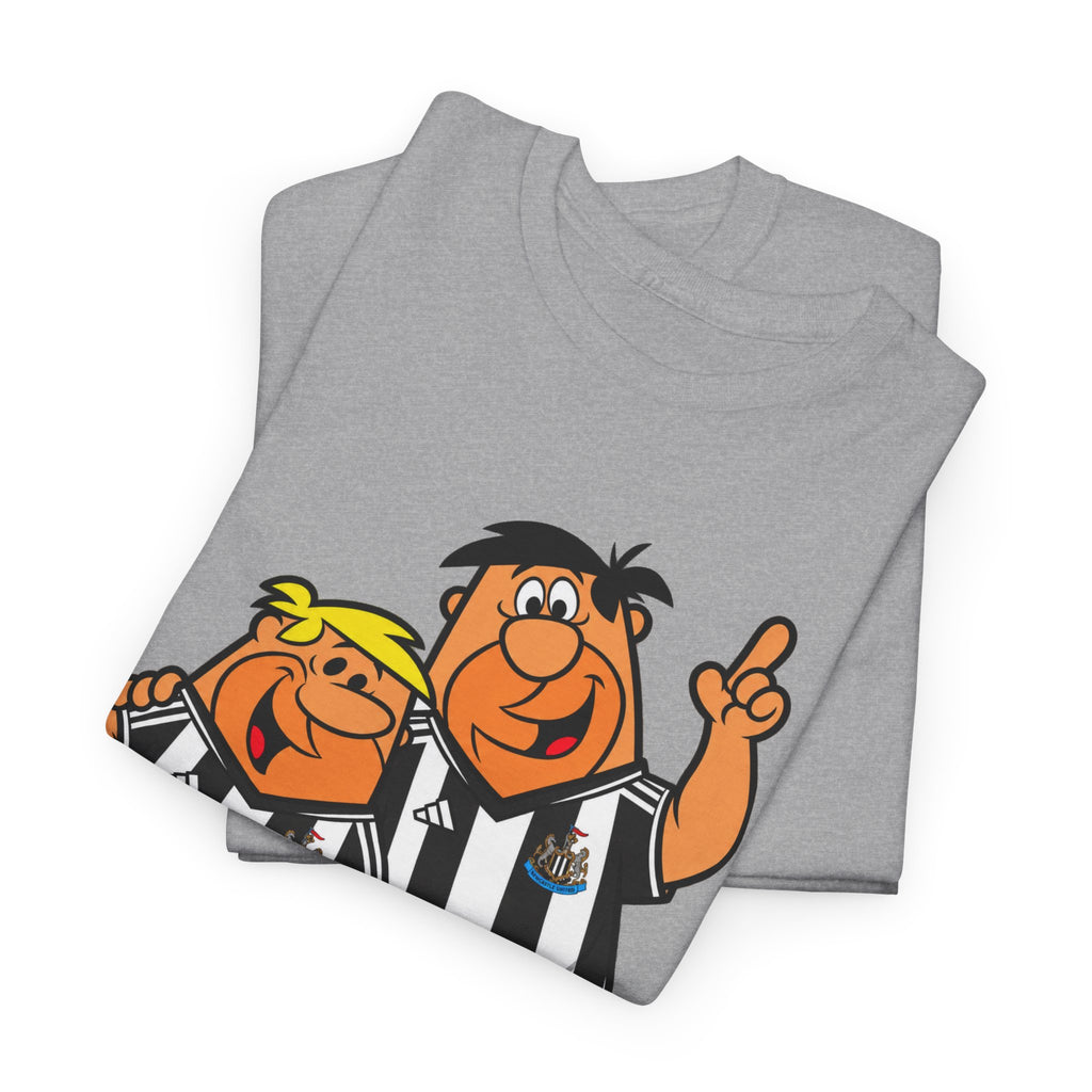 Newcastle United Flintstones Cartoon Cotton T-Shirt / Tee — Retro Striped Jersey Illustrations