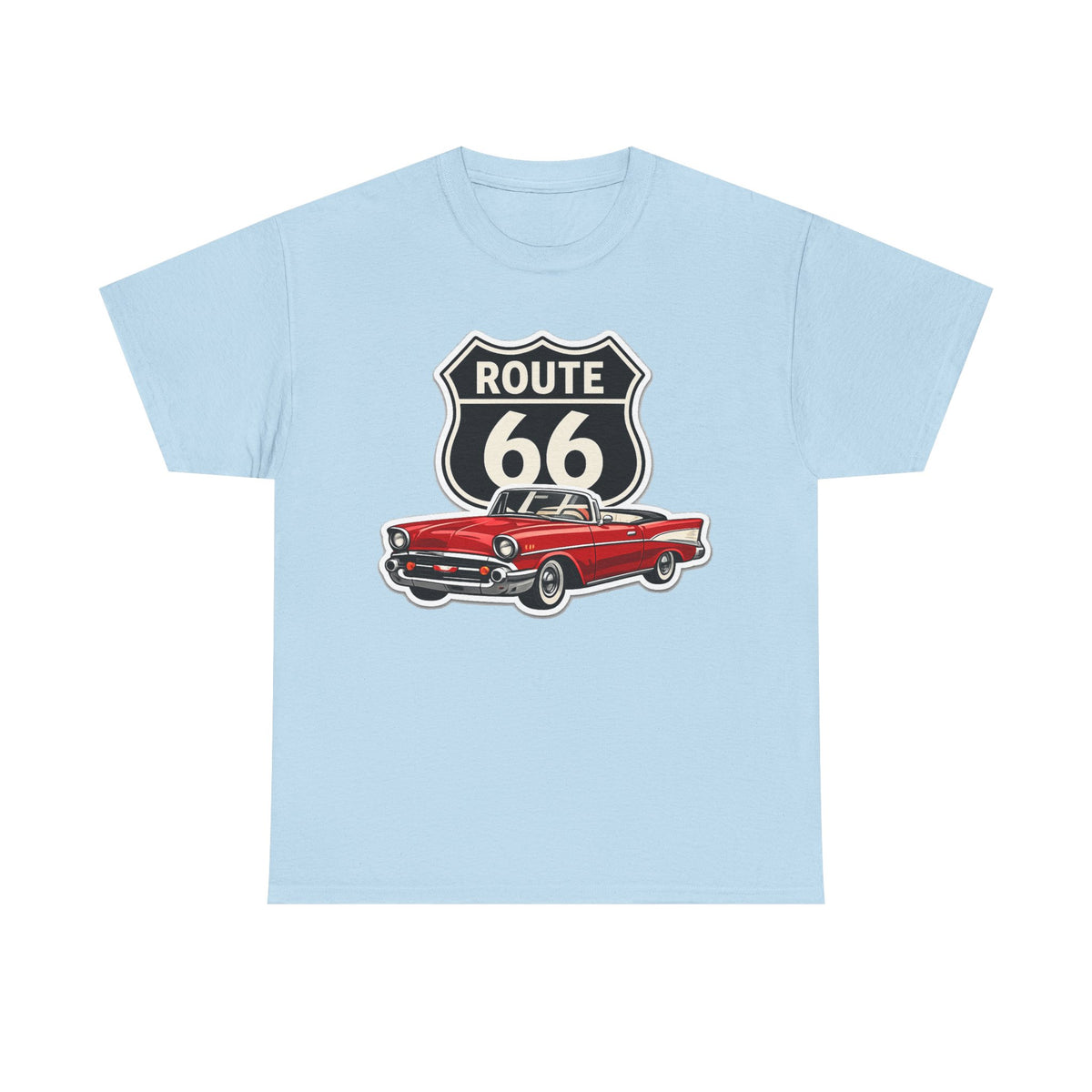 Route 66 Classic Car T‑Shirt — Retro Red Convertible Road Trip Tee