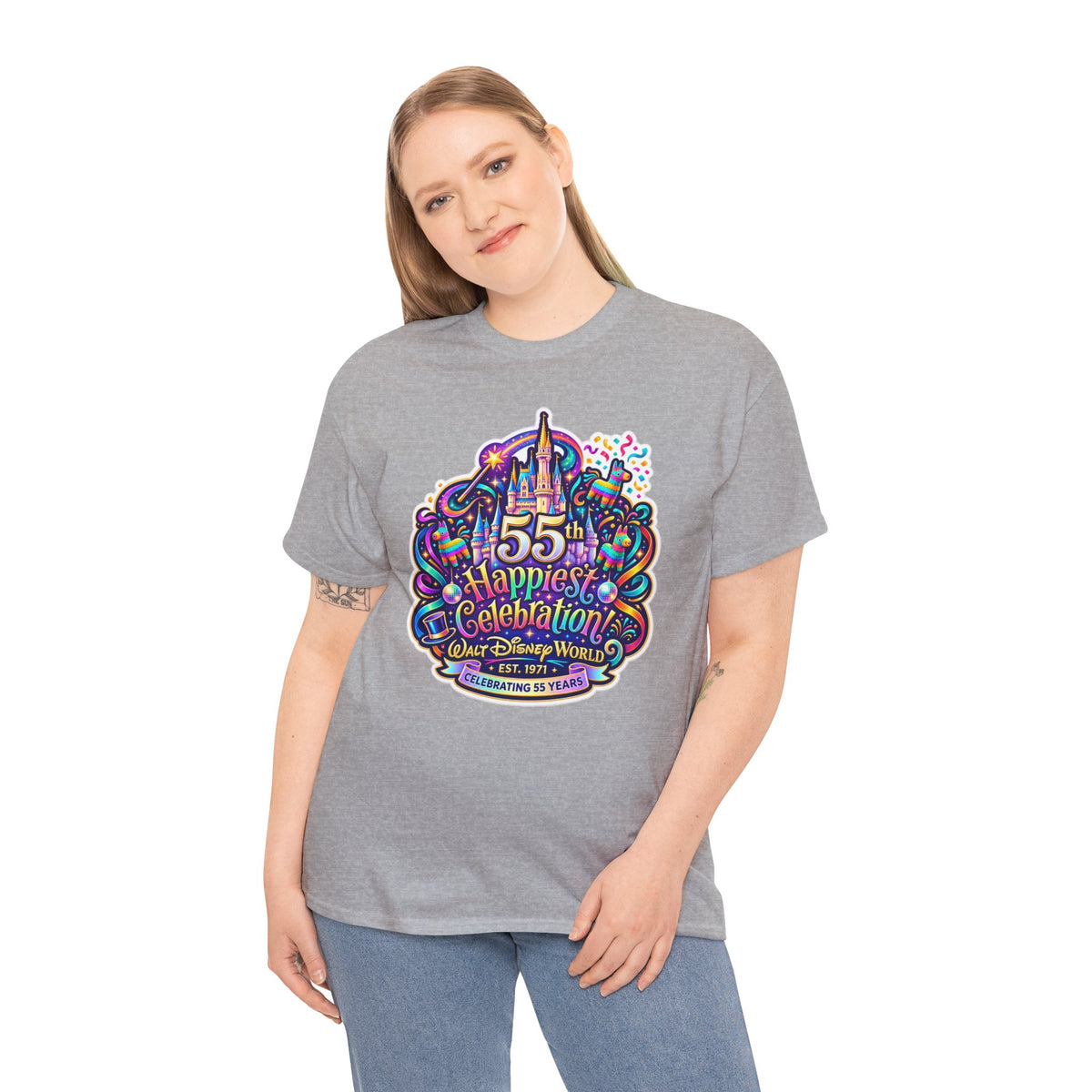 T-Shirt — "55th Happiest Celebration" Colorful Anniversary Castle Graphic Tee