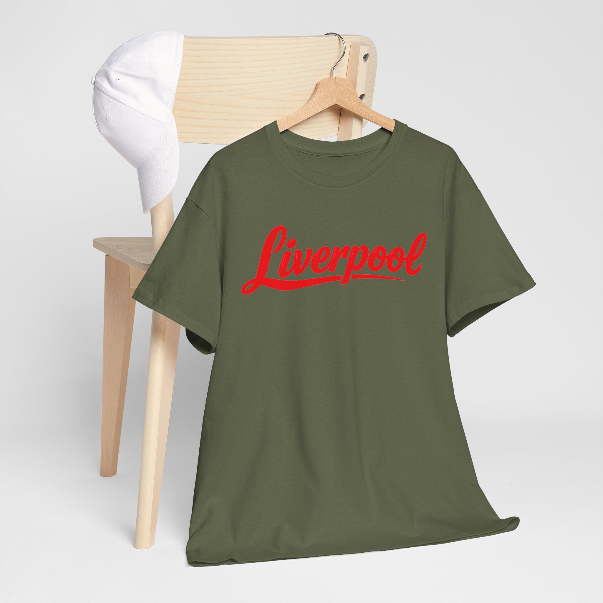 Liverpool Script T-Shirt — Retro Red Logo Tee for Fans