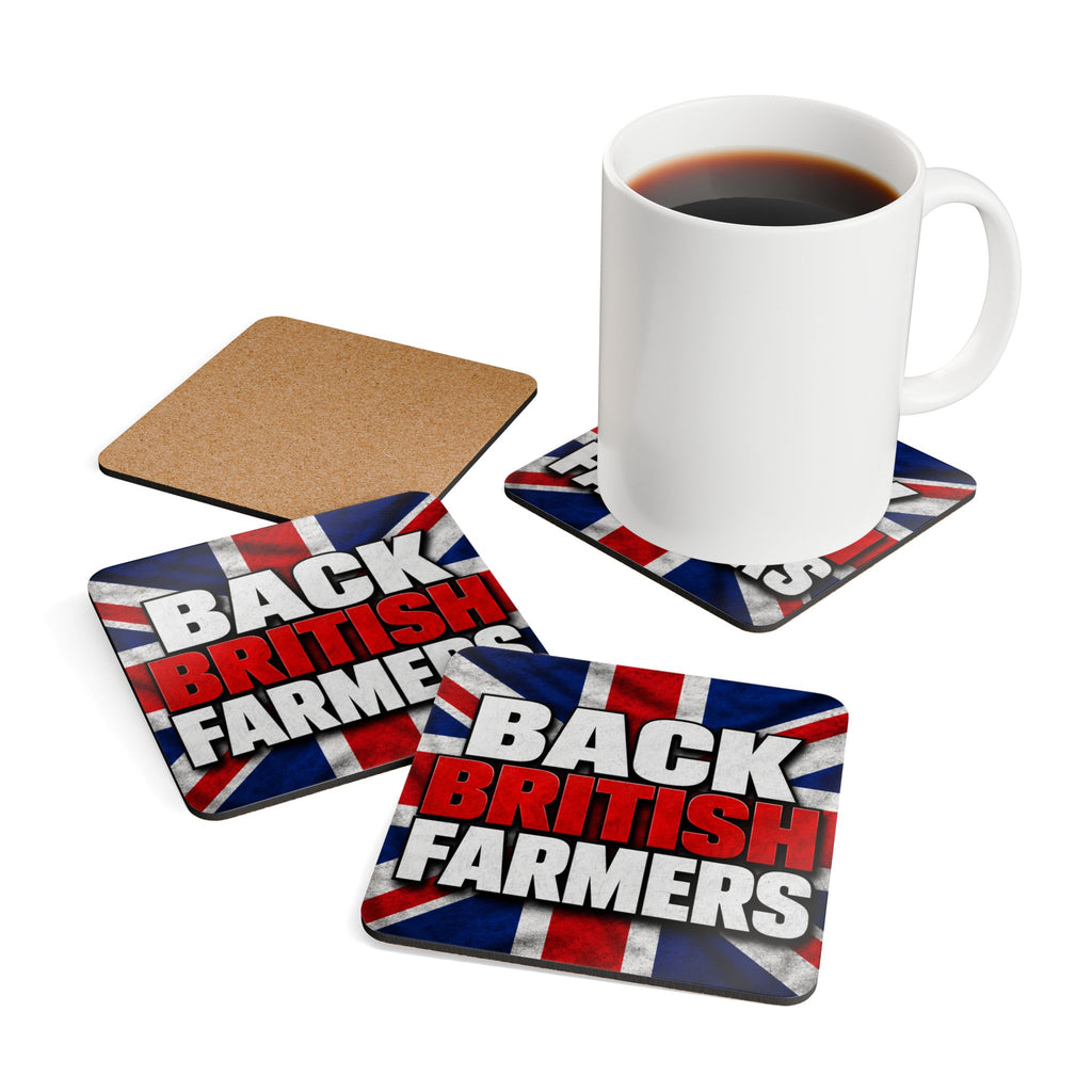 Back British Farmers Corkwood Coaster Set — Union Jack Drink Coasters for UK Farming Support