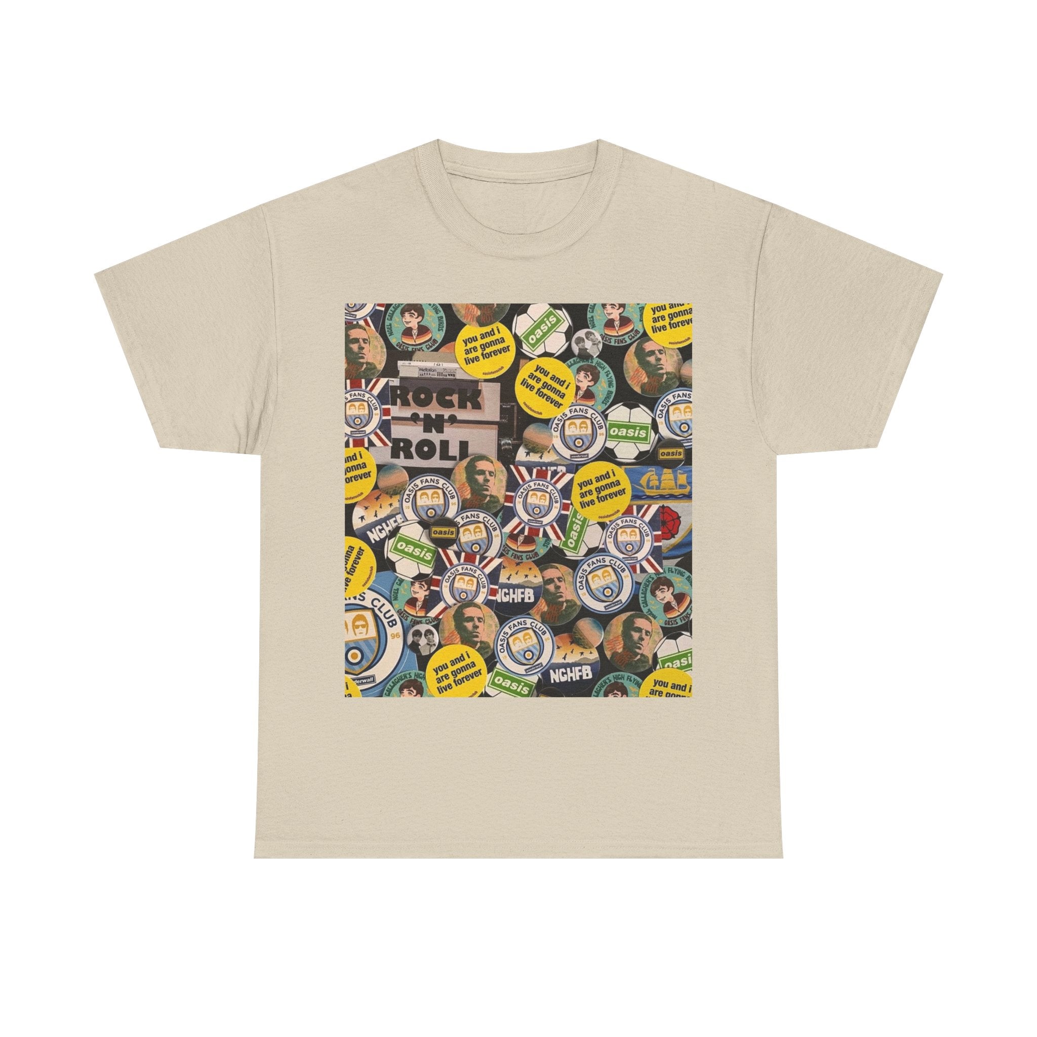 Oasis Rock & Roll Retro Button Collage Tee