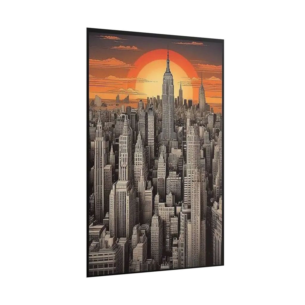 NYC Sunset City Skyline Poster — Vintage NYC Empire State Print (Rolled Poster)