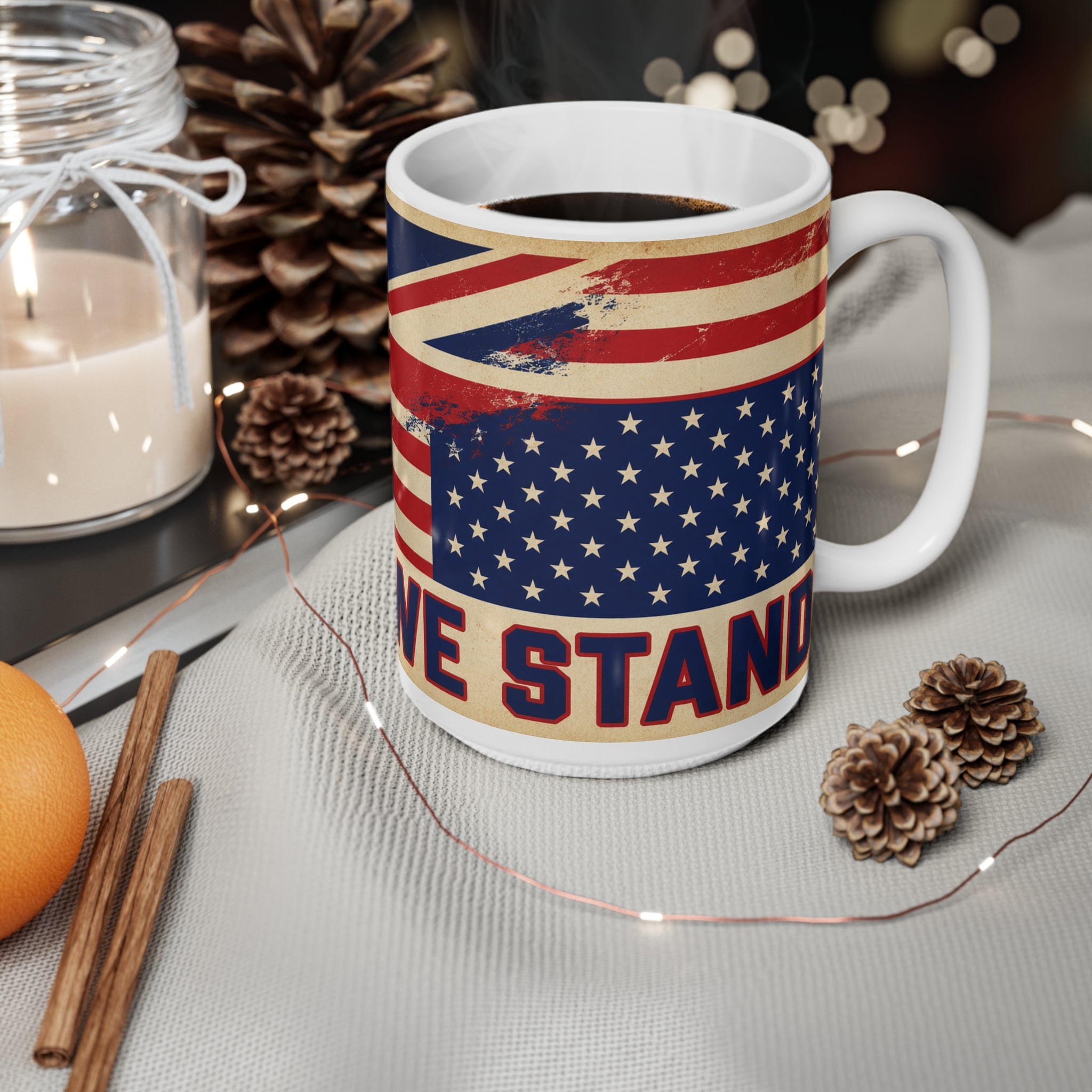 United We Stand Ceramic Coffee Mug — Vintage UK & USA Flag 11oz/15oz