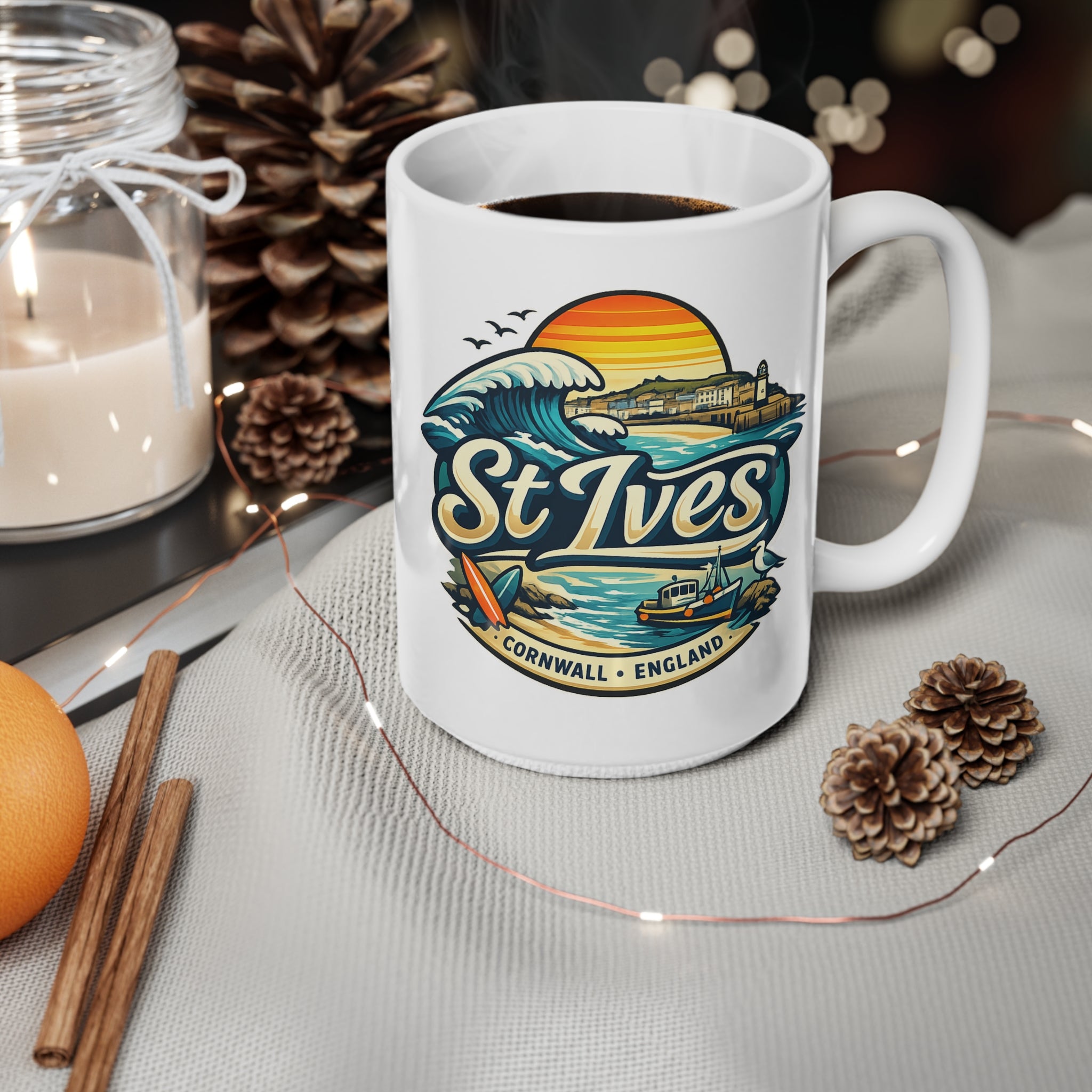 St Ives Cornwall Surf Mug — Ceramic Coffee Cup (11oz & 15oz)