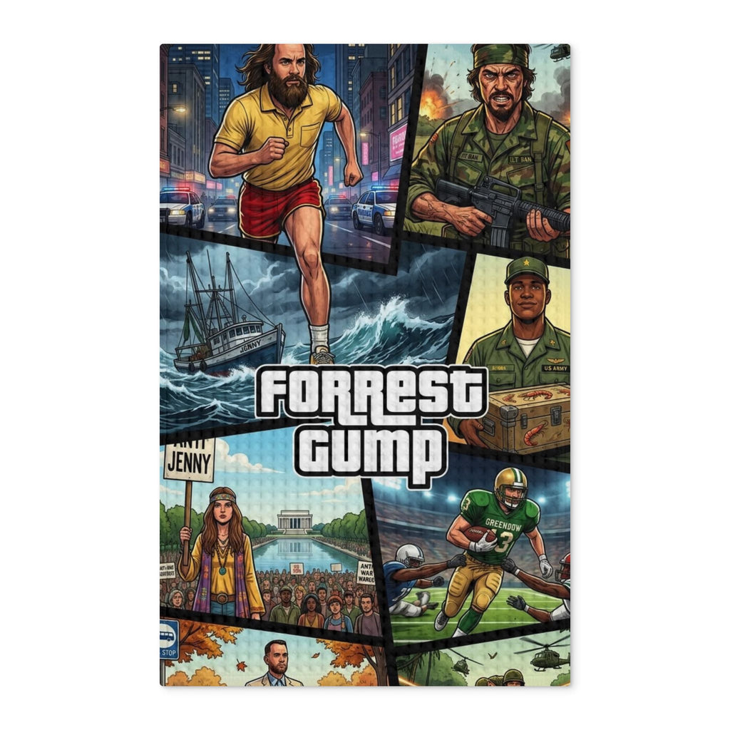 Forrest Gump Collage Tea Towel — Waffle Weave Double-Sided Kitchen Towel