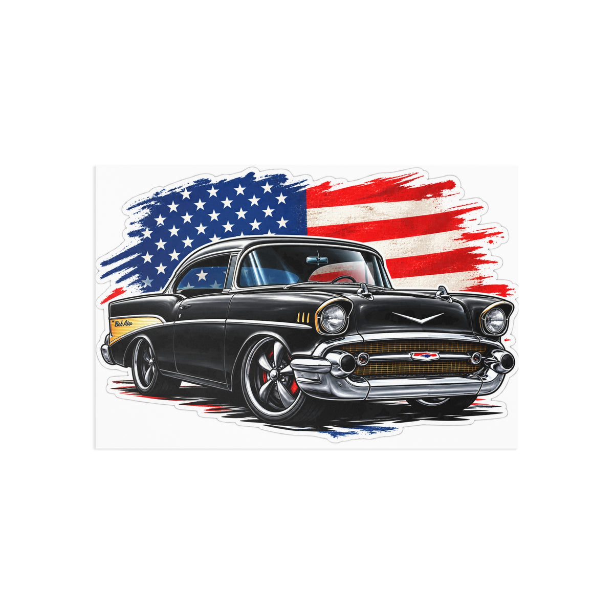 Vintage Black Chevy Postcard — Classic Car with American Flag Fine Art Postcard