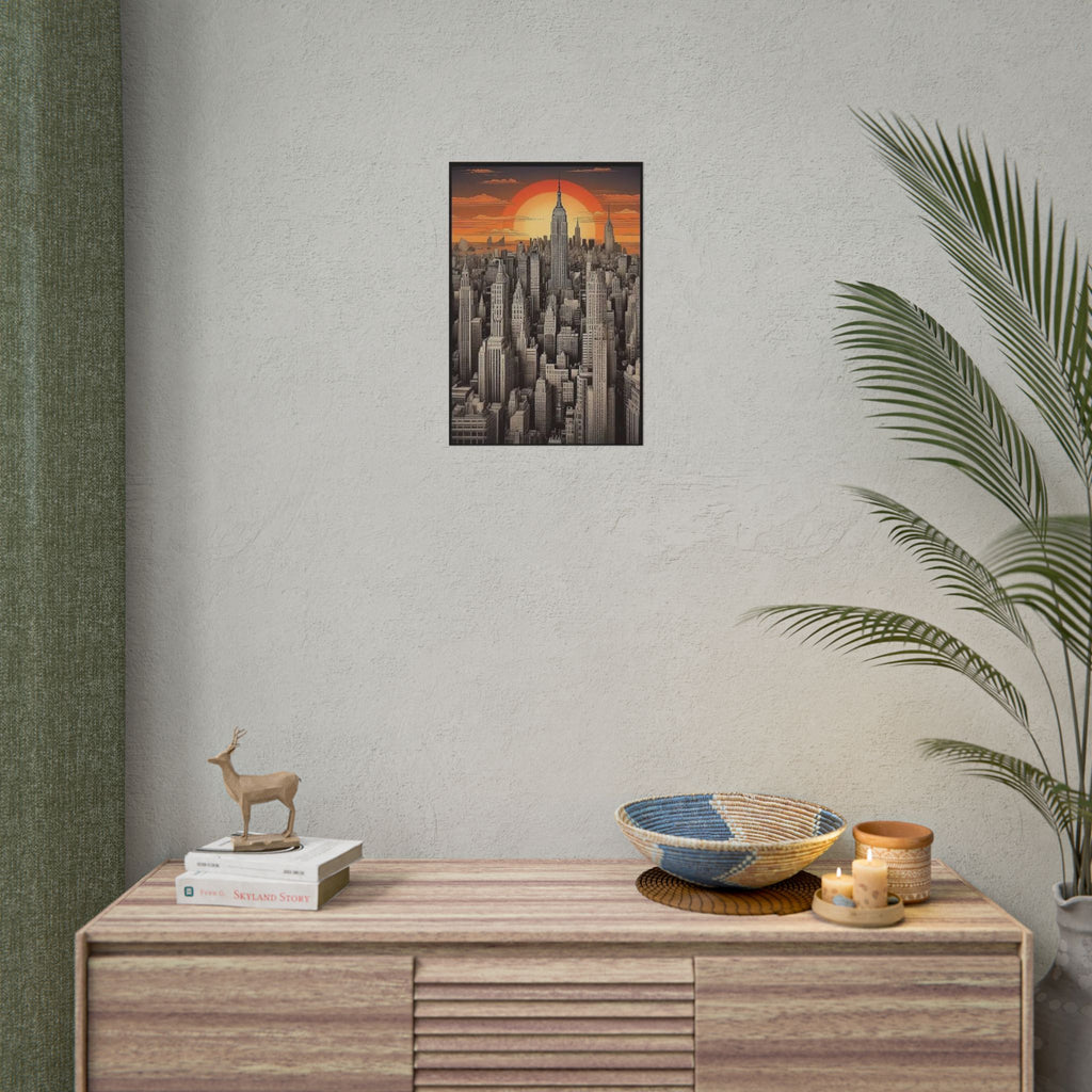 NYC Sunset City Skyline Poster — Vintage NYC Empire State Print (Rolled Poster)