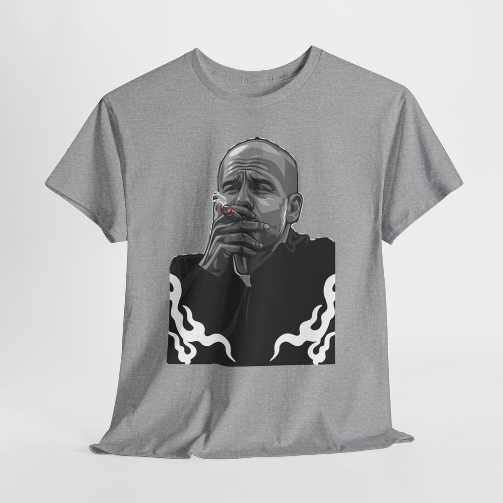 Pep Guardiola Smoking Portrait T‑Shirt — Moody Graphic Tee