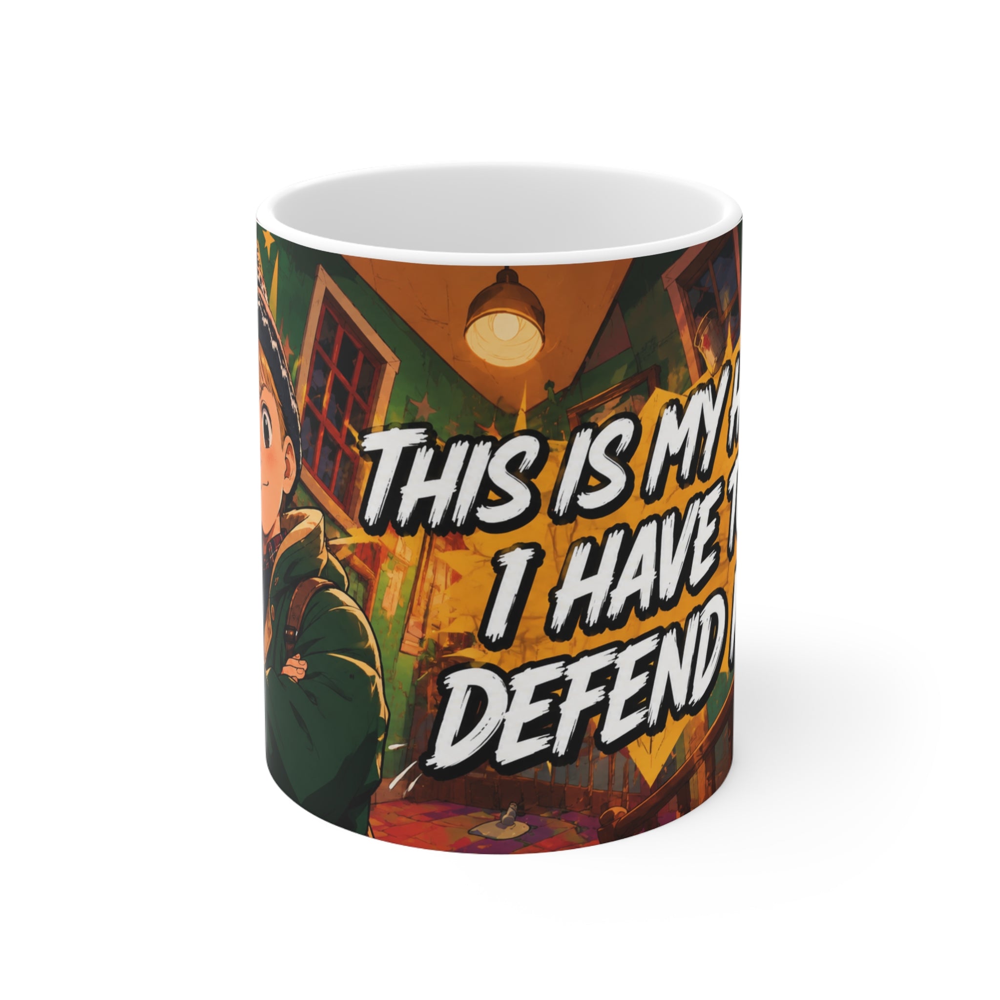 Home Alone Inspired Anime Coffee Mug — "This Is My Cozy Face, I Have Defended" 11oz & 15oz Ceramic