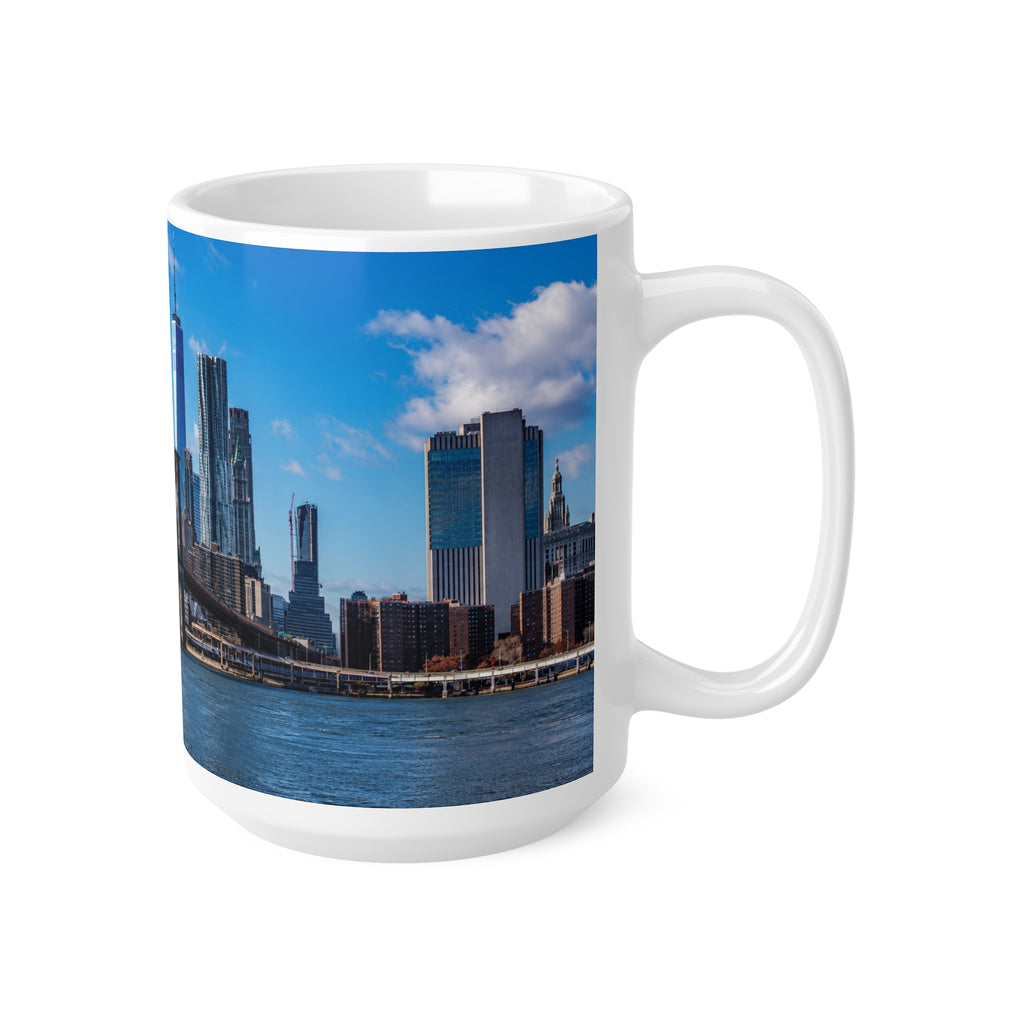 New York City Skyline Coffee Mug — Brooklyn Bridge Panoramic 11oz/15oz