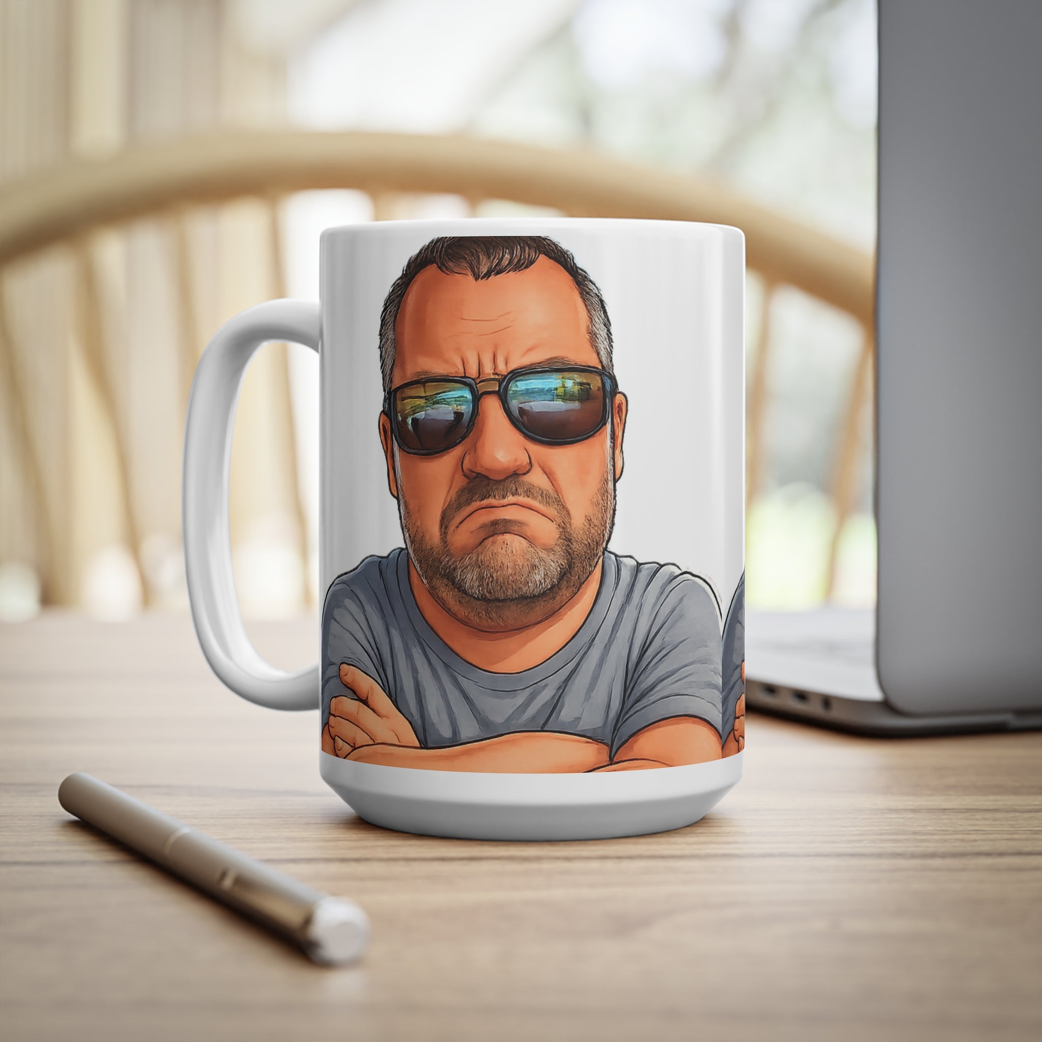 Ceramic Mug – Grumpy Guy Illustration Coffee Cup (11oz & 15oz)