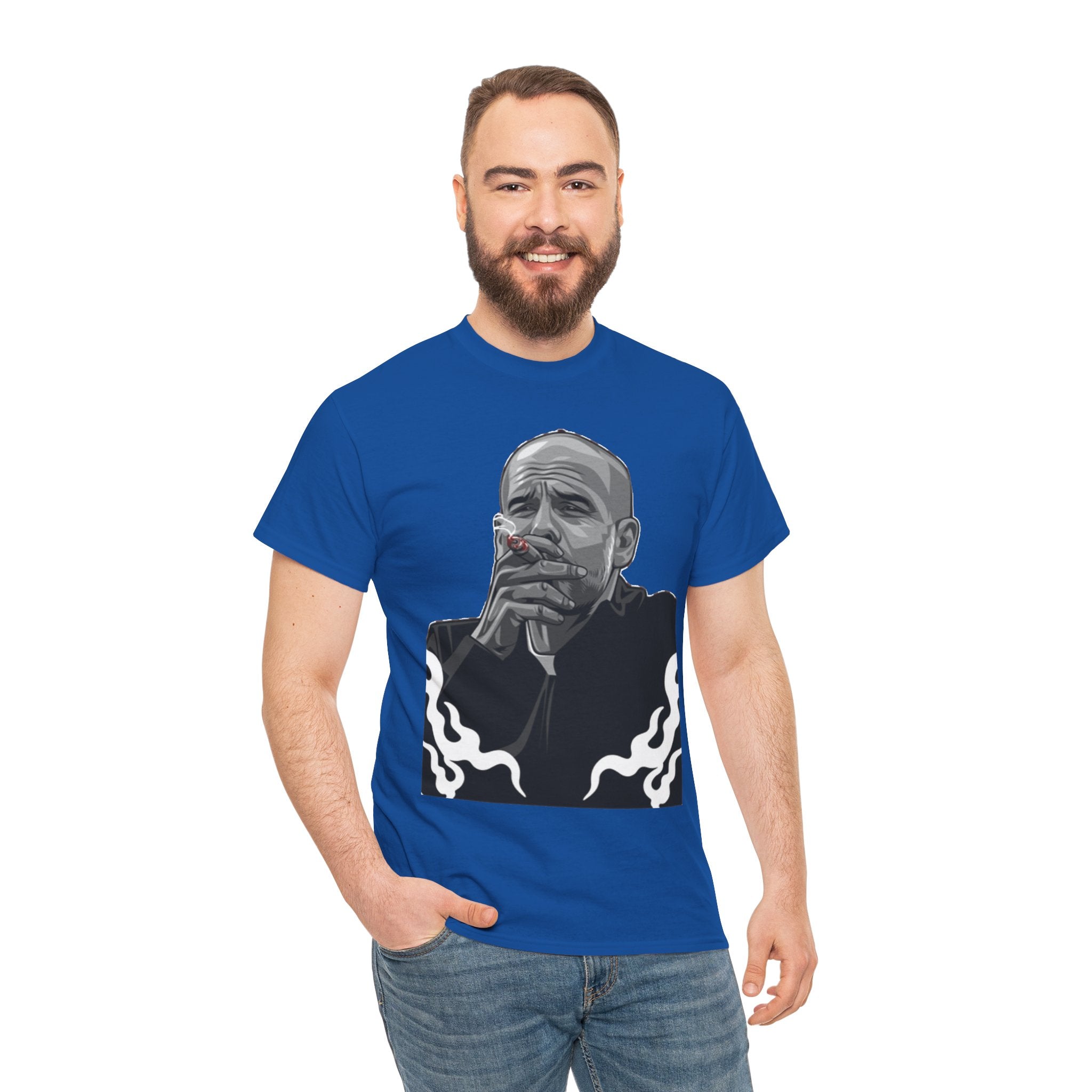 Pep Guardiola Smoking Portrait T‑Shirt — Moody Graphic Tee