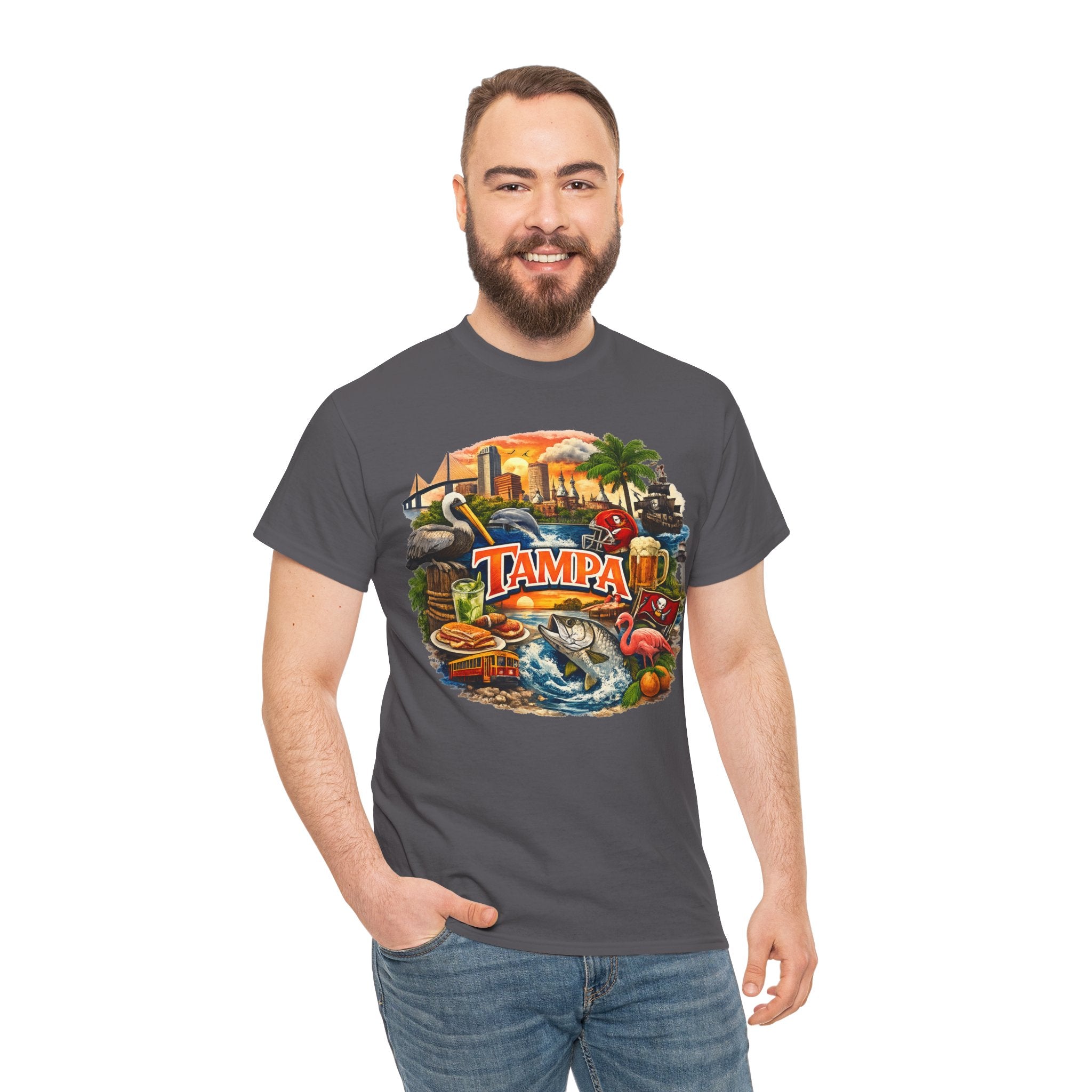 Tampa Florida Retro Scenic Tee — Vintage Beach, Skyline & Wildlife Graphic