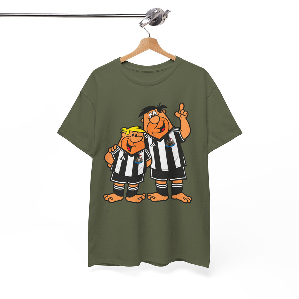 Newcastle United Flintstones Cartoon Cotton T-Shirt / Tee — Retro Striped Jersey Illustrations