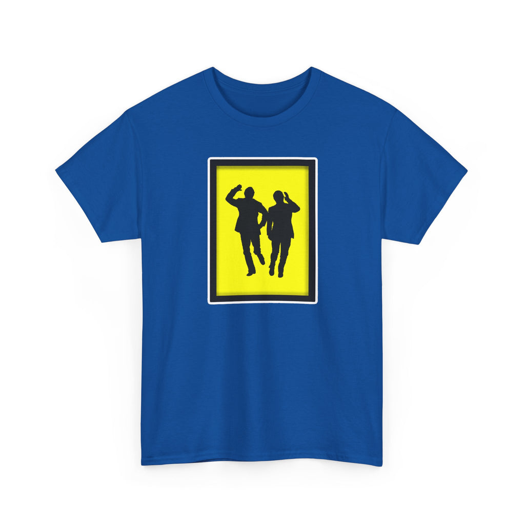 Morecambe and Wise Dancing Silhouette Tee – Retro Yellow Frame Graphic T-Shirt