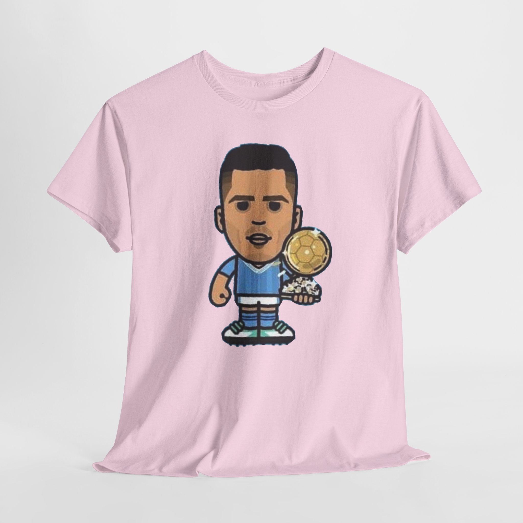 Rodri Manchester City Cartoon Tee — Player Holding Trophy Graphic Shirt