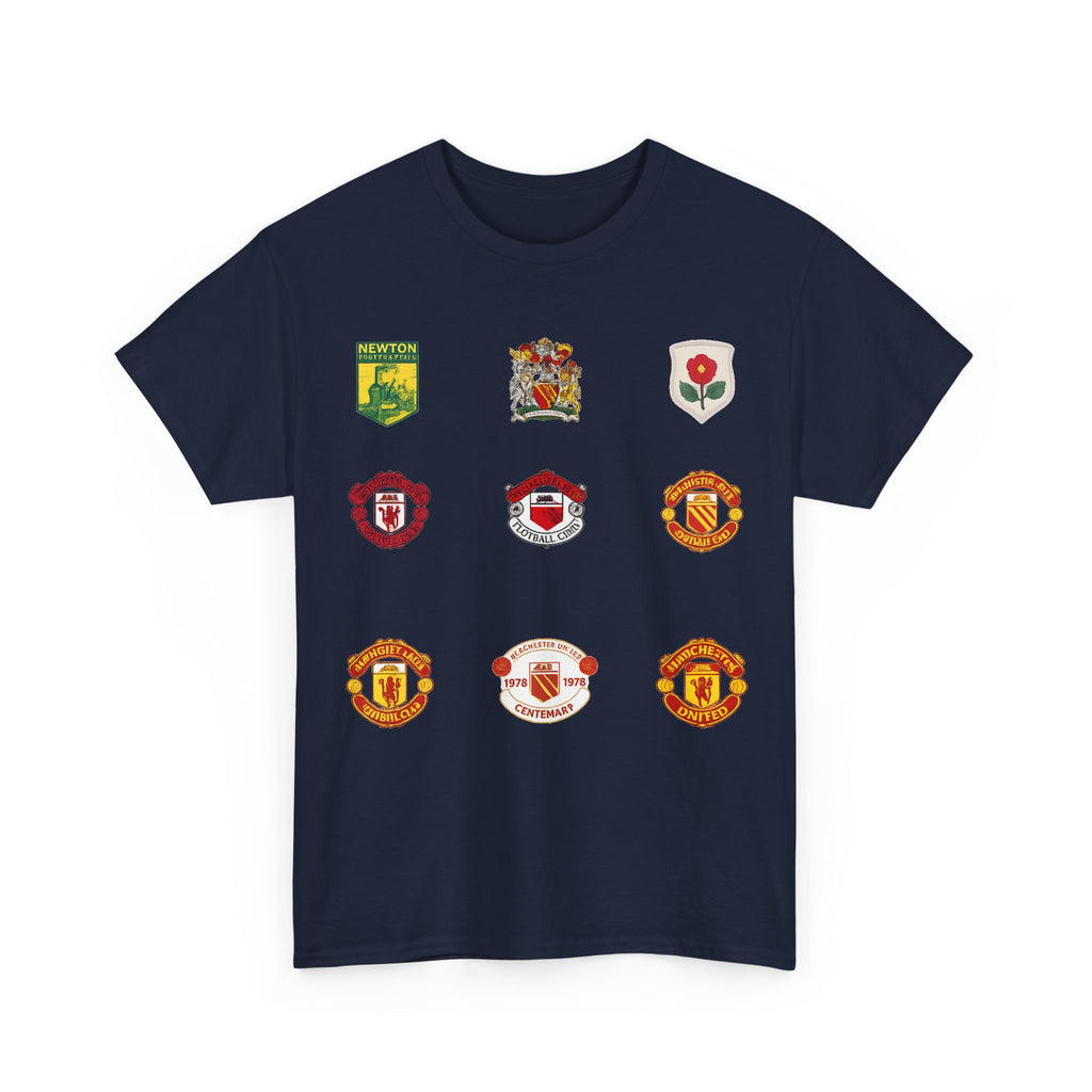Manchester United T-Shirt — Vintage Football Club Badge Collage Tee
