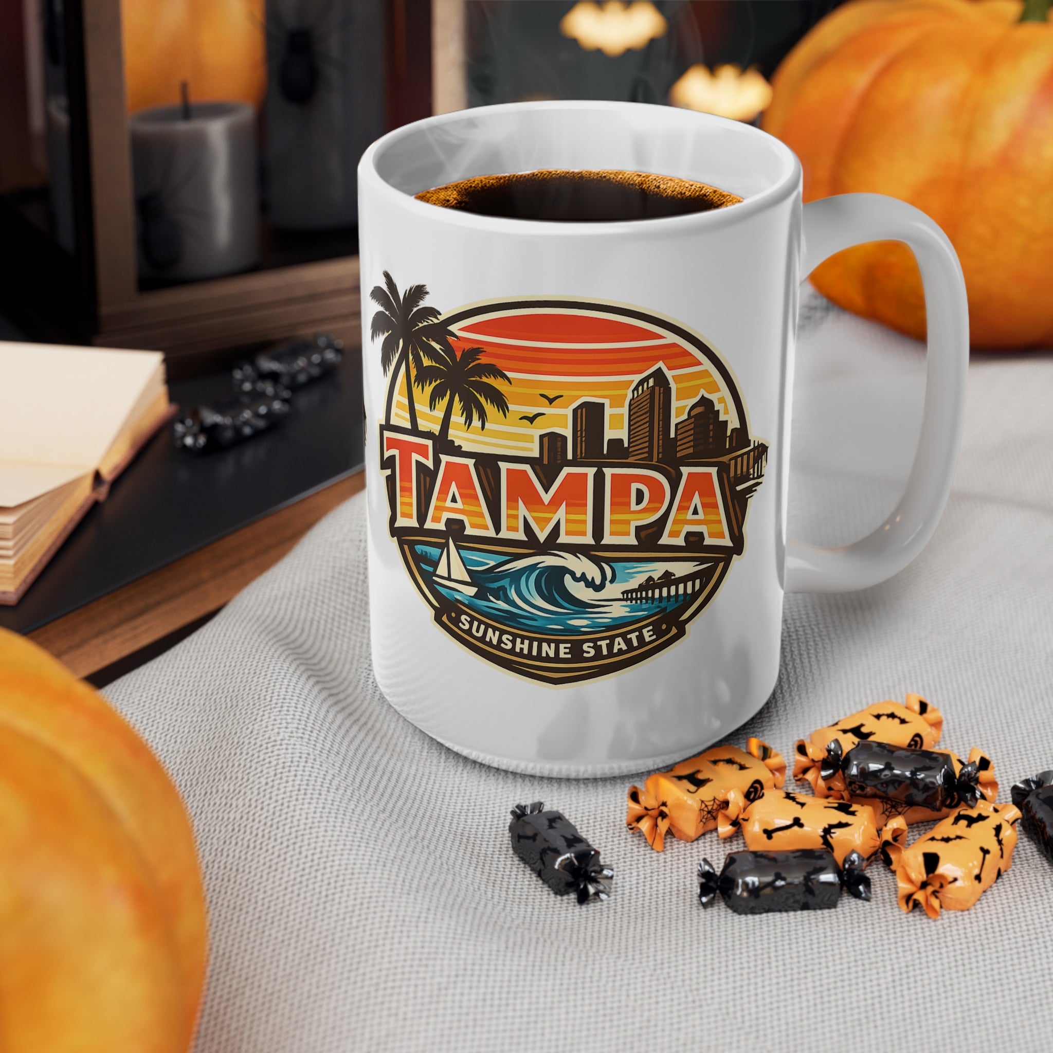 Tampa Retro Sunset Coffee Mug — Ceramic 11oz/15oz (Sunshine State Design)
