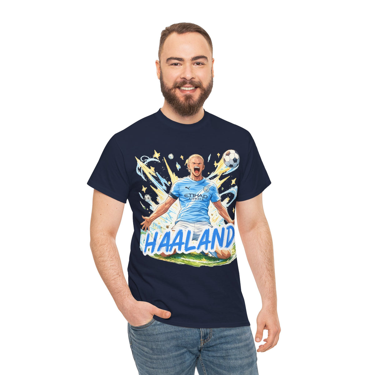 Erling Haaland Anime Fan Tee — Celebratory Football Player Graphic T-Shirt