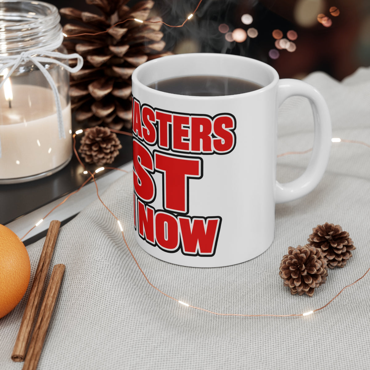 Richard Masters Must Resign Now Ceramic Coffee Mug — Bold Red Statement Mug