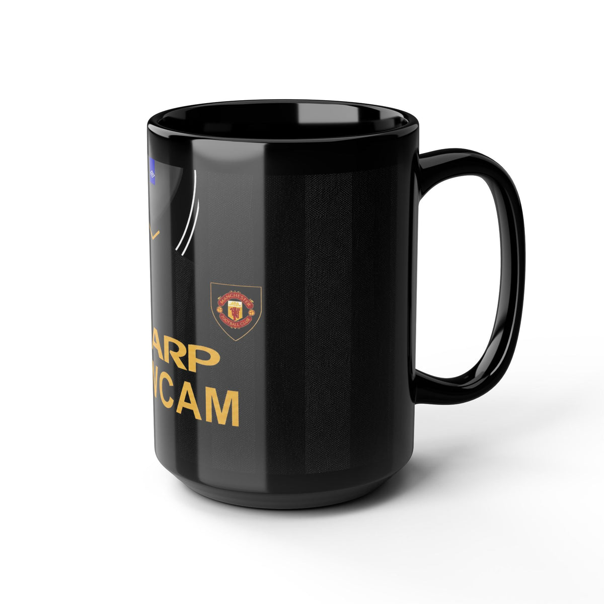 Retro Manchester United Sharp Viewcam Inspired Black Mug — Retro Football Jersey Design (11oz/15oz)