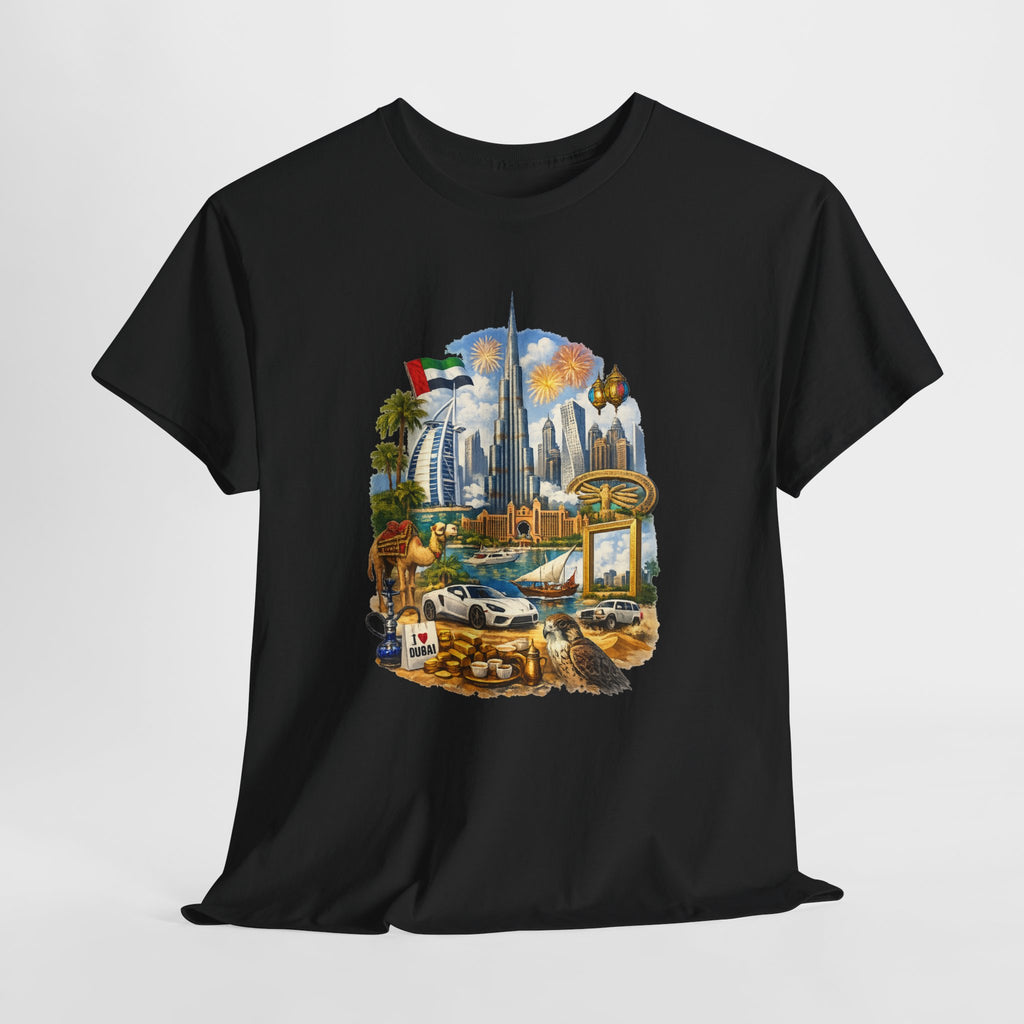 Dubai Skyline Beach Vacation T-Shirt – Retro Travel Collage Tee