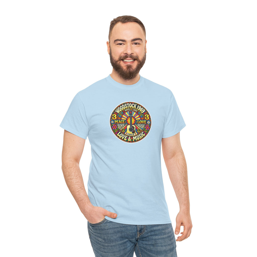 Woodstock 1969 Peace & Love Graphic Cotton T- Shirt / Tee