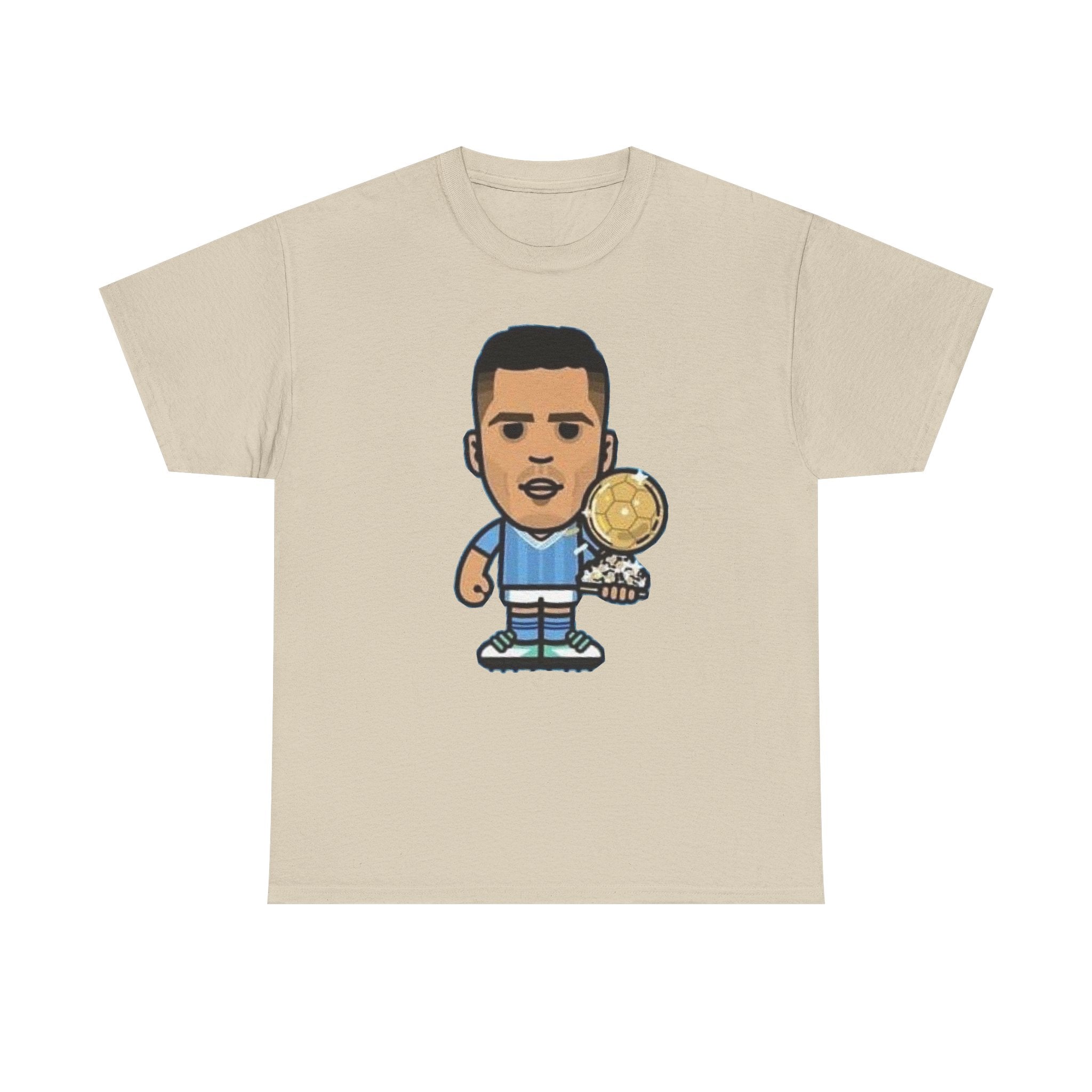 Rodri Manchester City Cartoon Tee — Player Holding Trophy Graphic Shirt