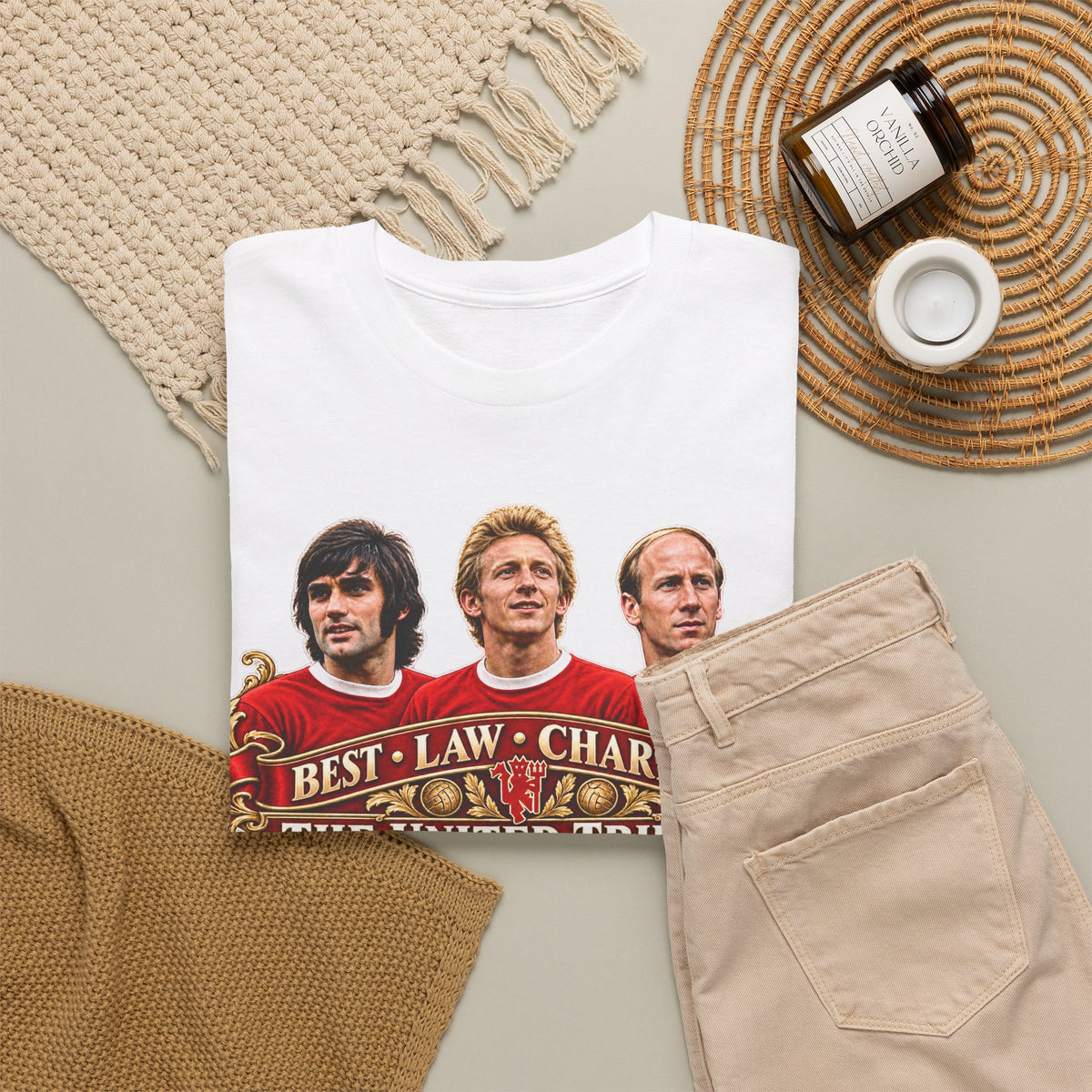 T-Shirt — 'The United Trinity: Best · Law · Charlton' Vintage Football Tribute Tee
