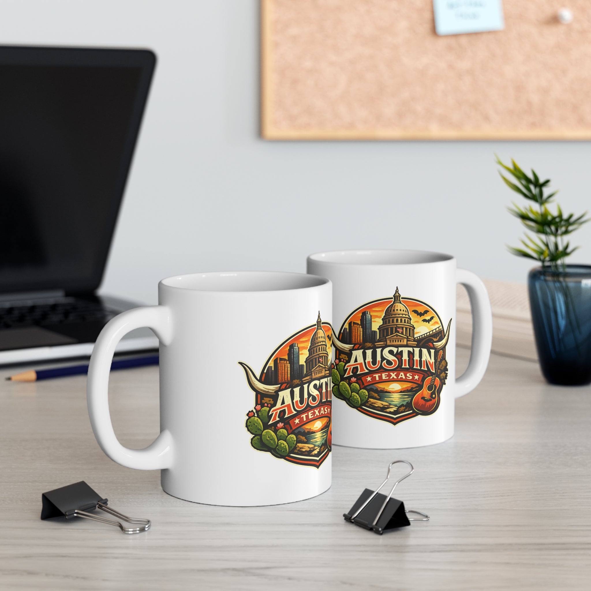 Austin Texas Coffee Mug — Vintage Capitol & Guitar Ceramic Mug (11oz/15oz)
